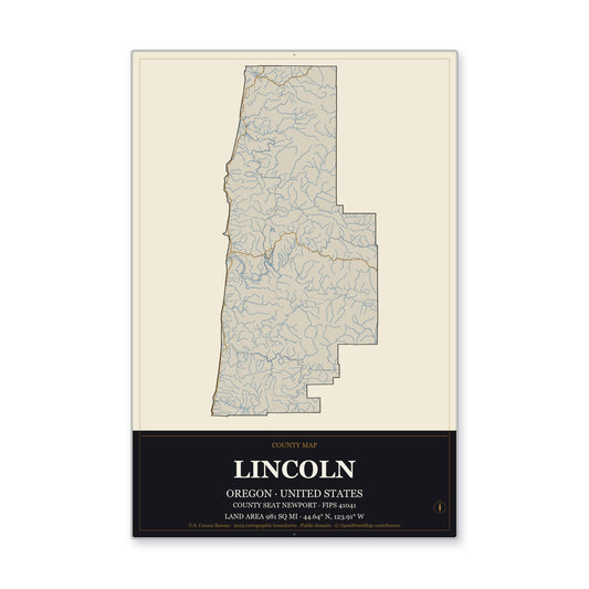 Lincoln County, Oregon Map Aluminum Sign in Museum Plaque style