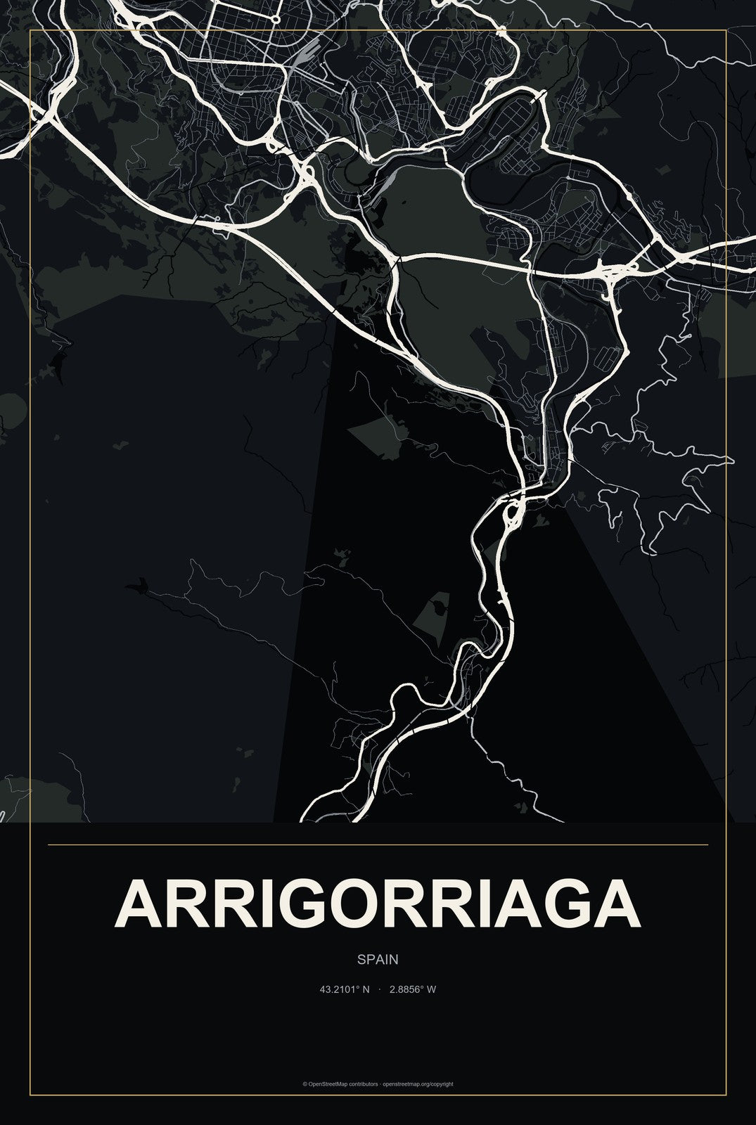 Arrigorriaga, Spain City Map Aluminum Sign in Metropolitan Noir style