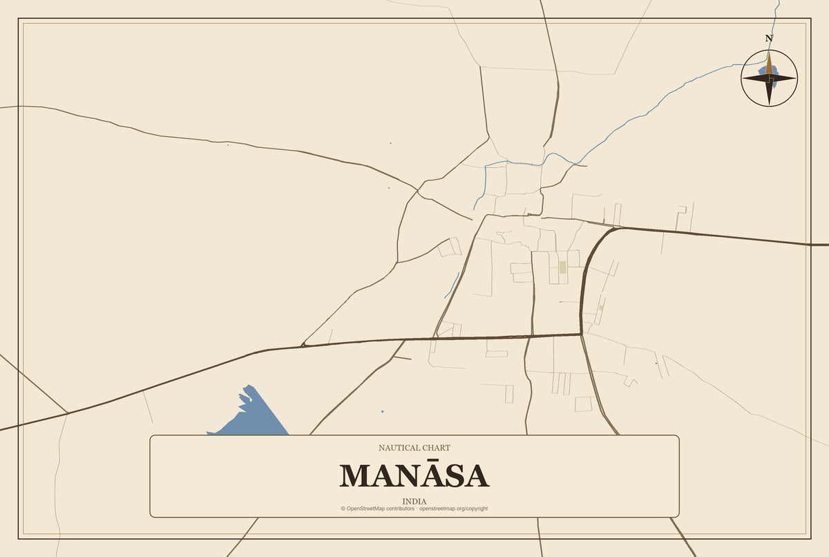 Manāsa, India City Map Aluminum Sign in Heritage Nautical style