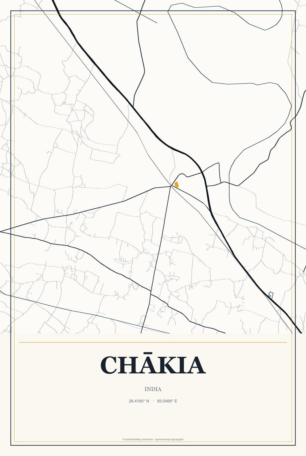 Chākia, India City Map Aluminum Sign in Citrine Modern style