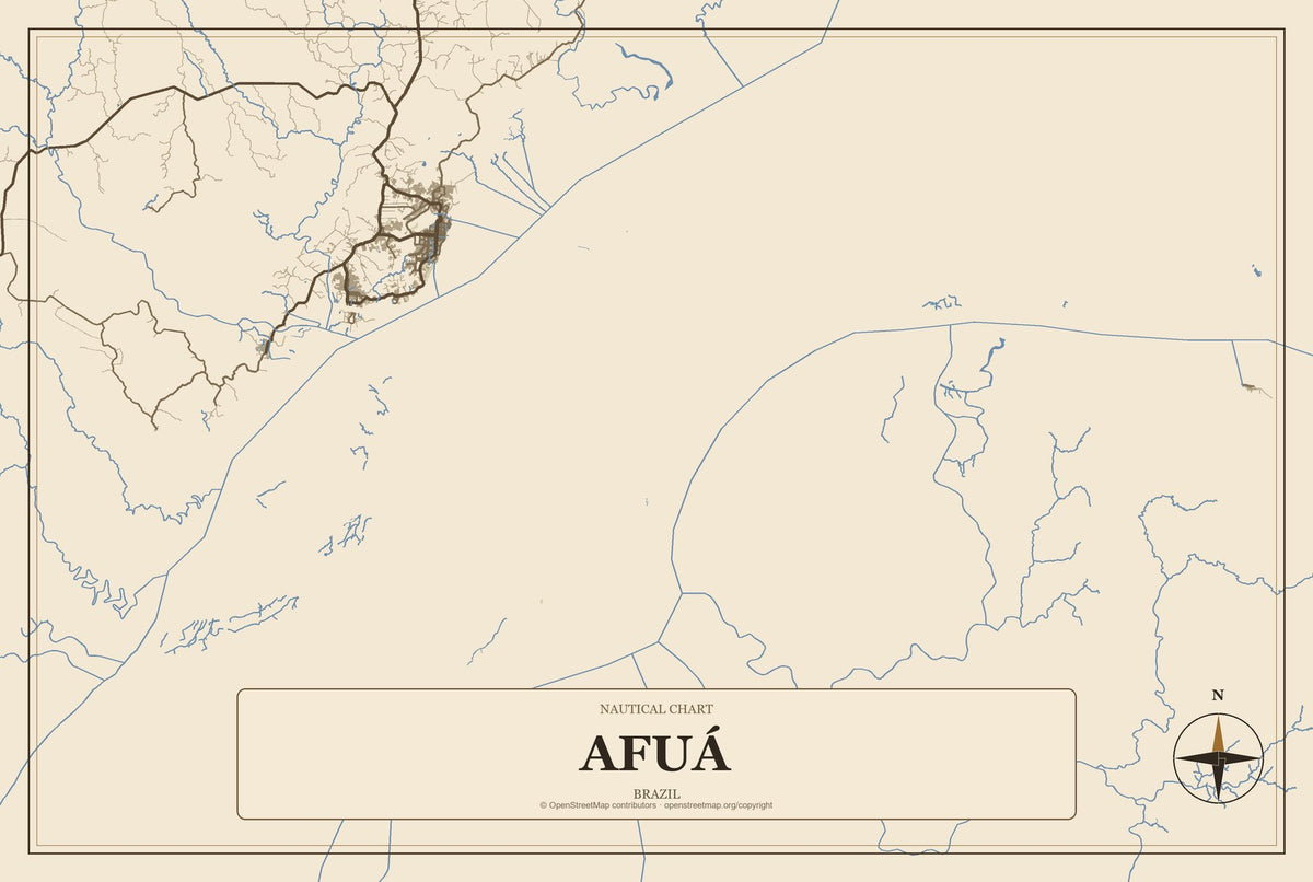 Afuá, Brazil City Map Aluminum Sign in Heritage Nautical style