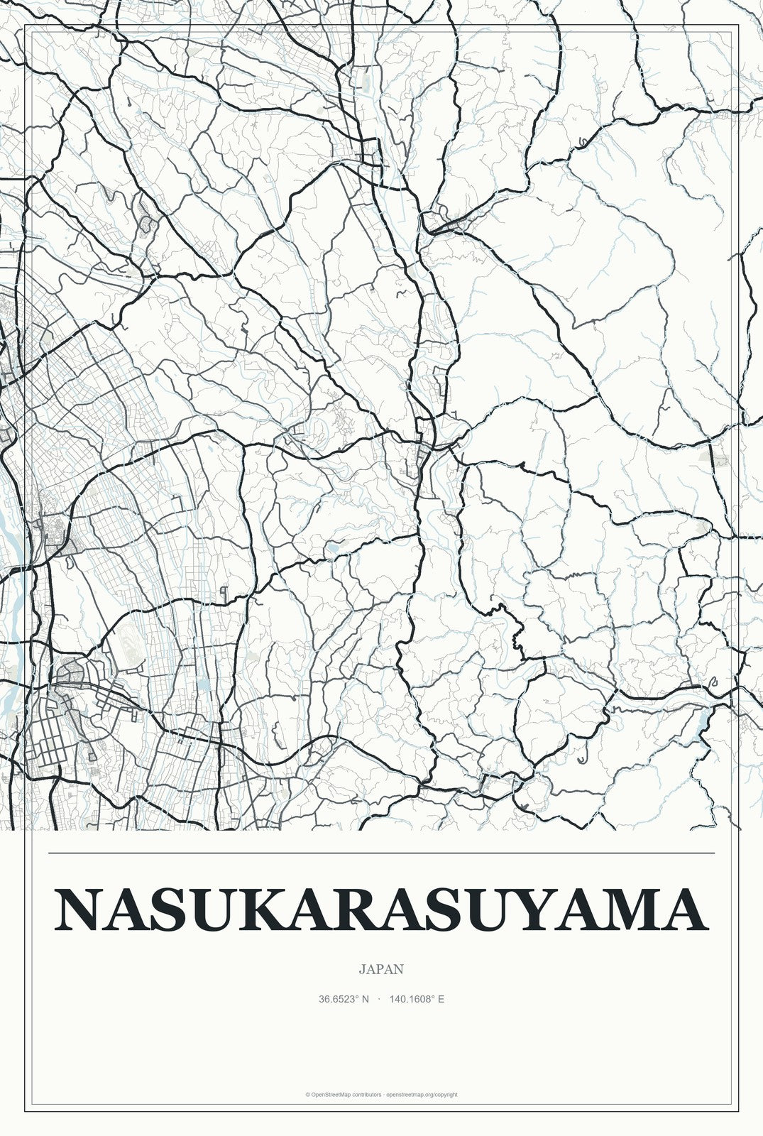 Nasukarasuyama, Japan City Map Aluminum Sign in Gallery Air style