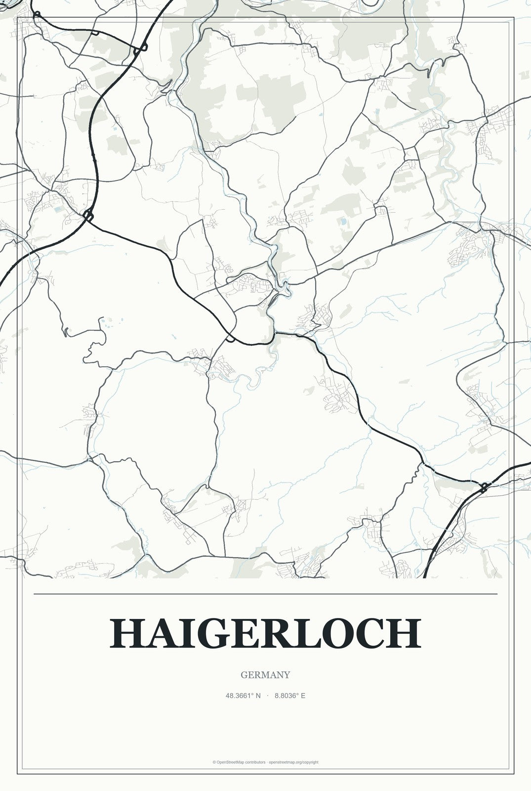 Haigerloch, Germany City Map Aluminum Sign in Gallery Air style