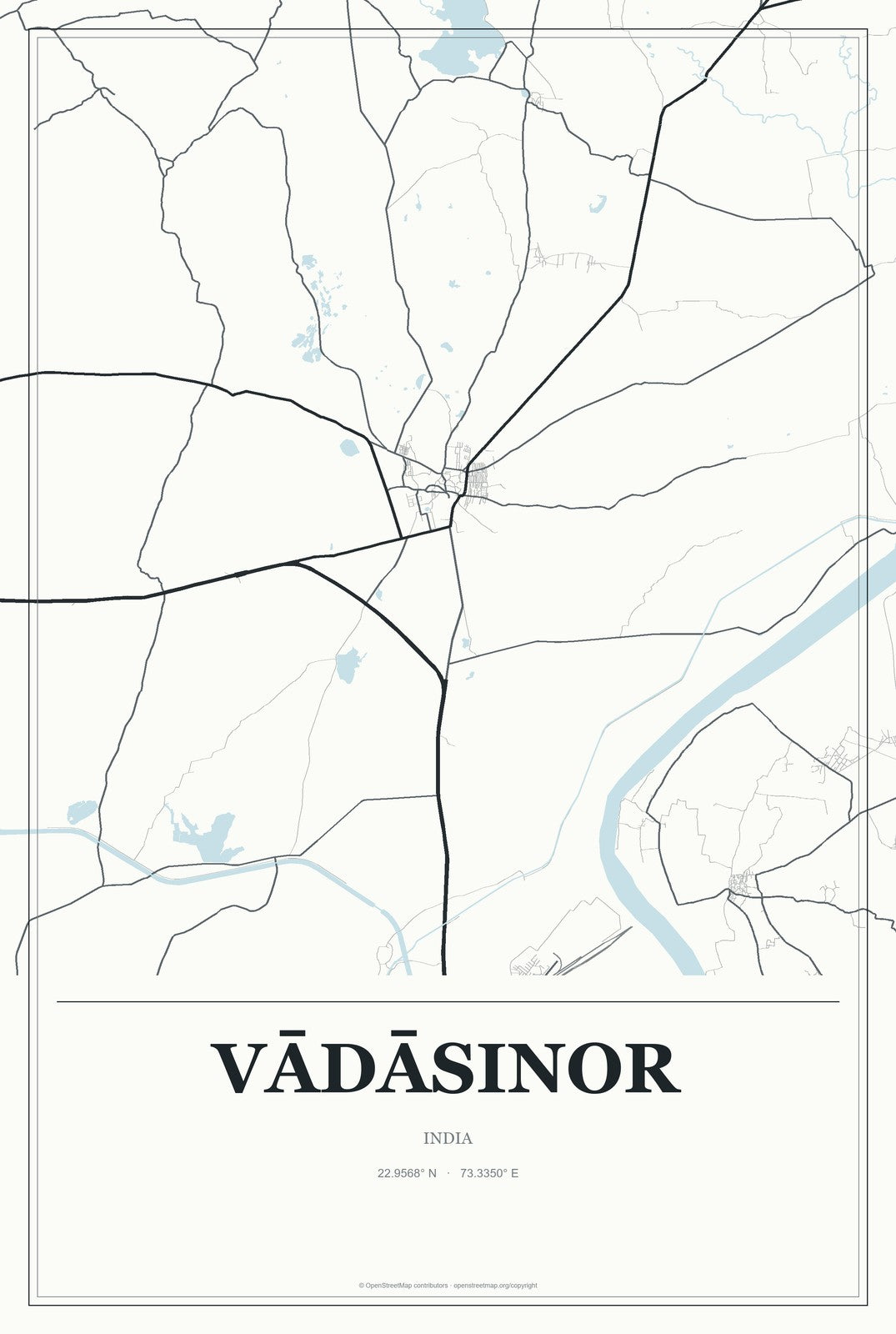 Vādāsinor, India City Map Aluminum Sign in Gallery Air style