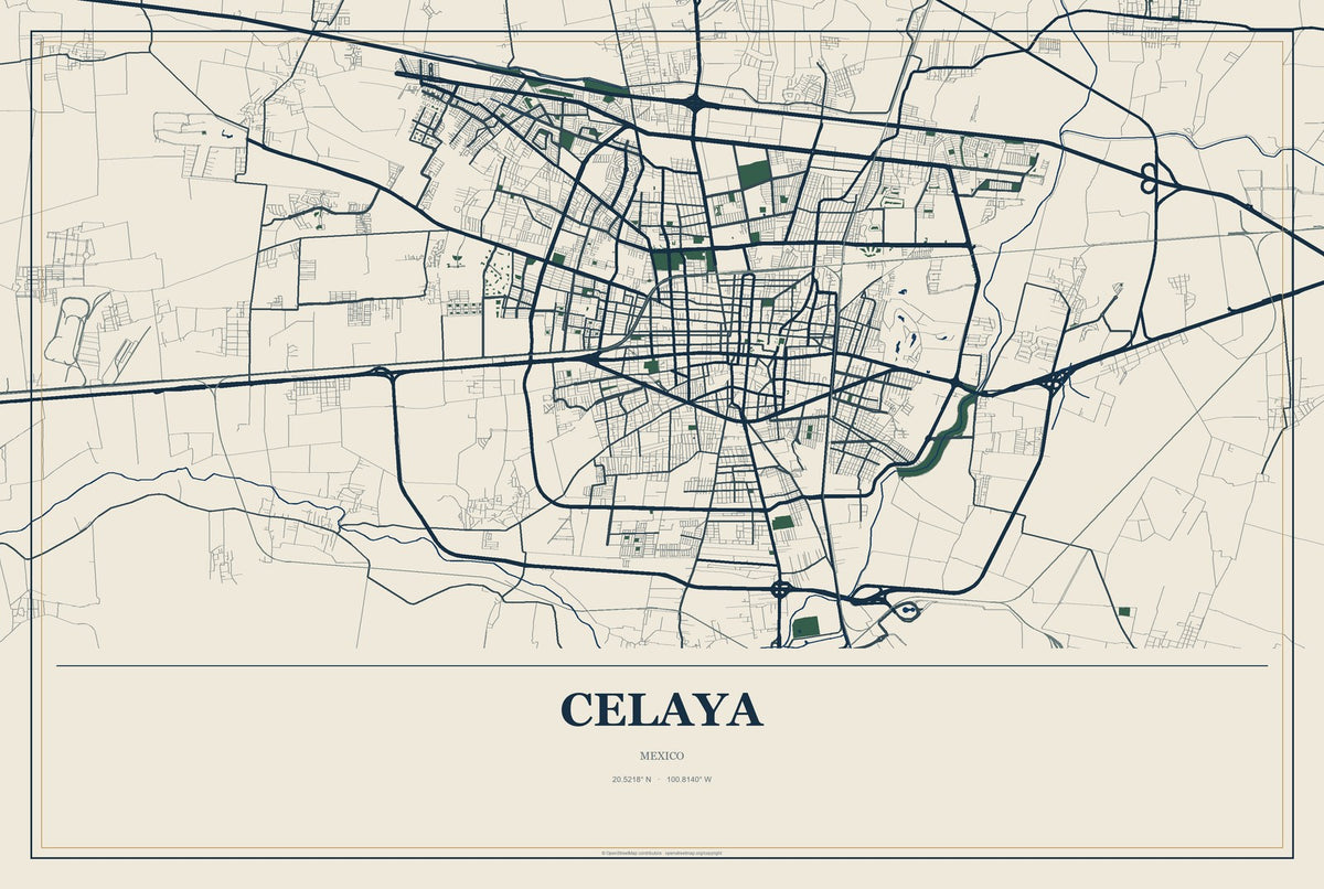 Celaya, Mexico City Map Aluminum Sign in Coastal Cutout style