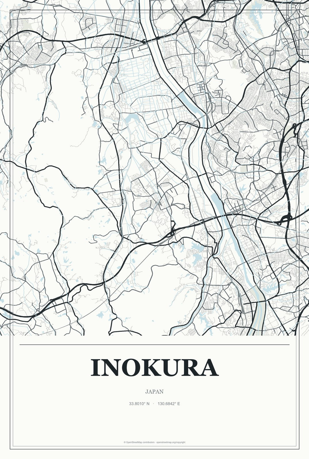 Inokura, Japan City Map Aluminum Sign in Gallery Air style