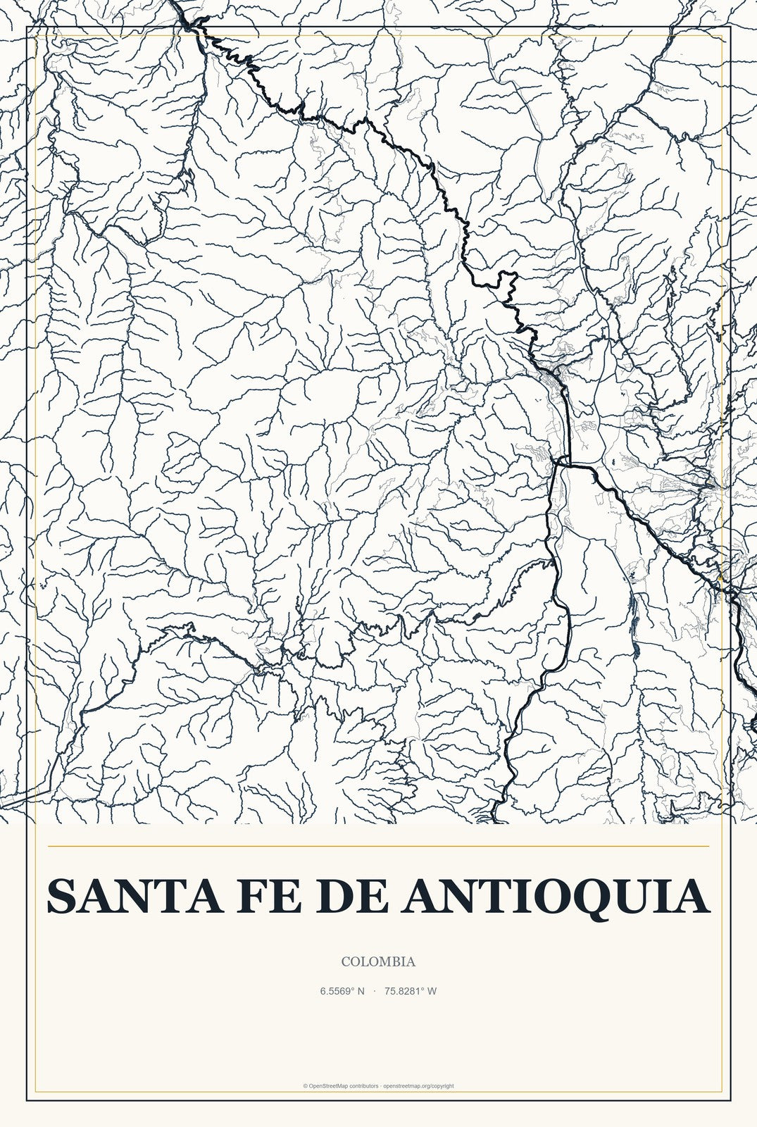 Santa Fe de Antioquia, Colombia City Map Aluminum Sign in Citrine Modern style