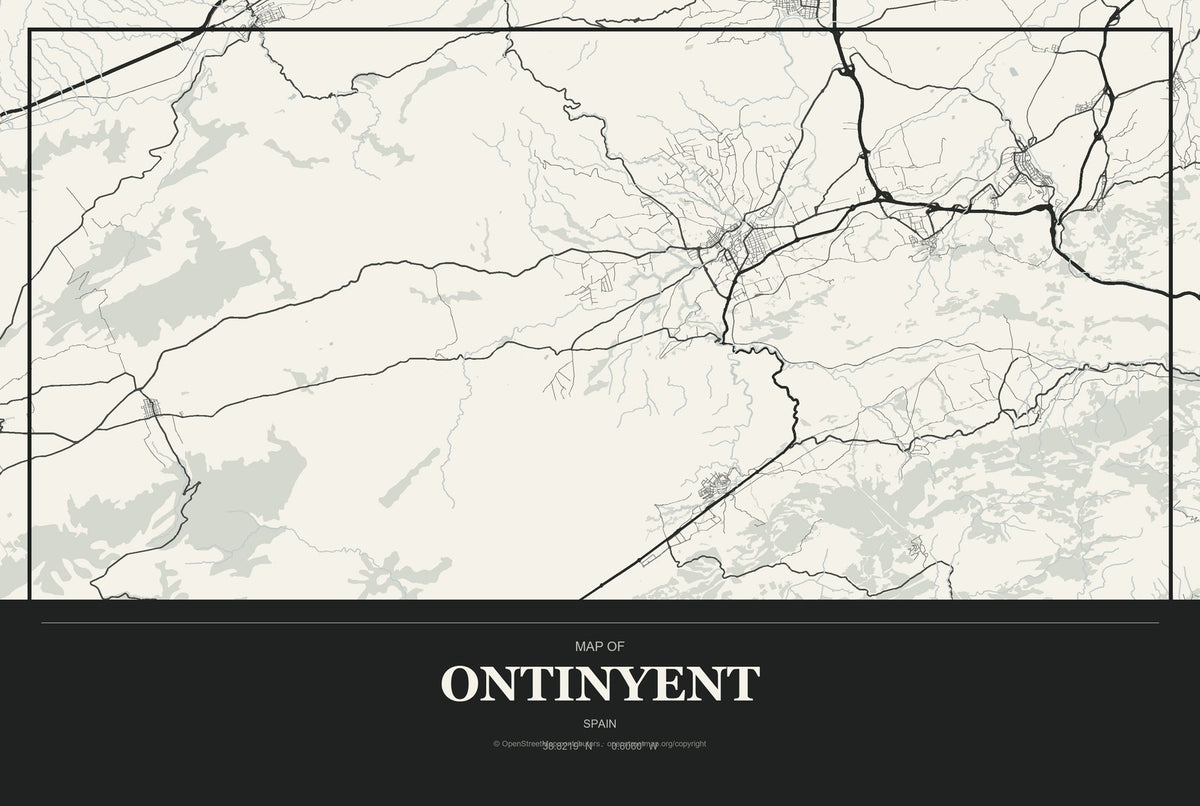 Ontinyent, Spain City Map Aluminum Sign in Museum Plaque style
