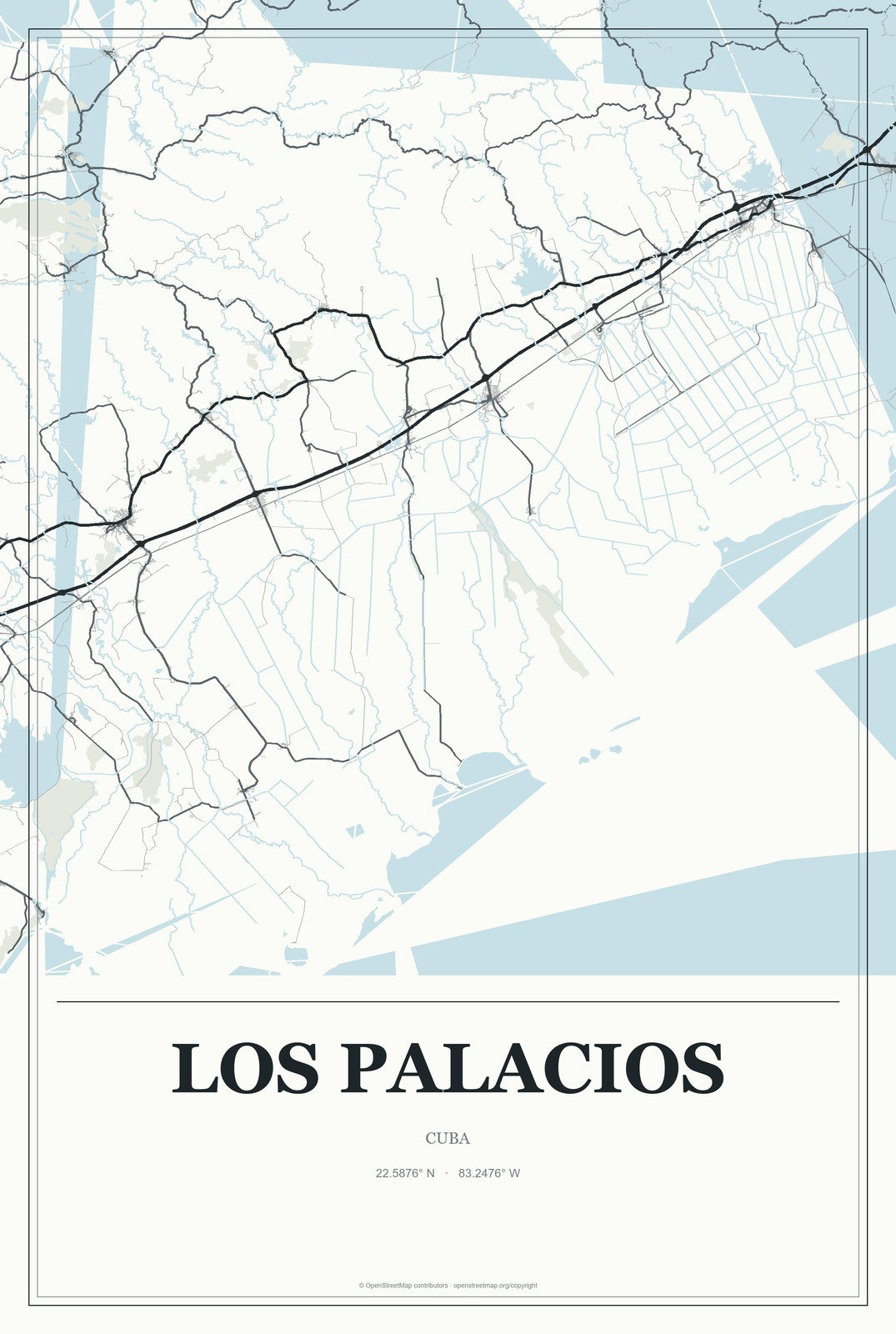Los Palacios, Cuba City Map Aluminum Sign in Gallery Air style