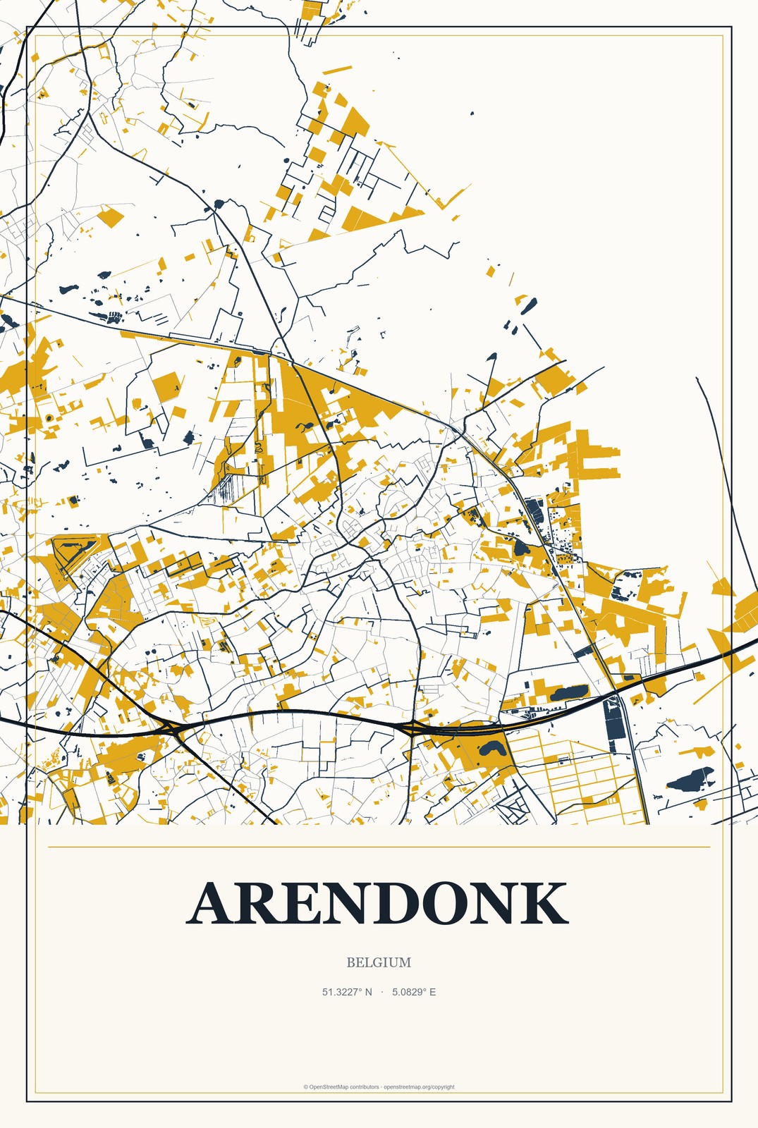 Arendonk, Belgium City Map Aluminum Sign in Citrine Modern style