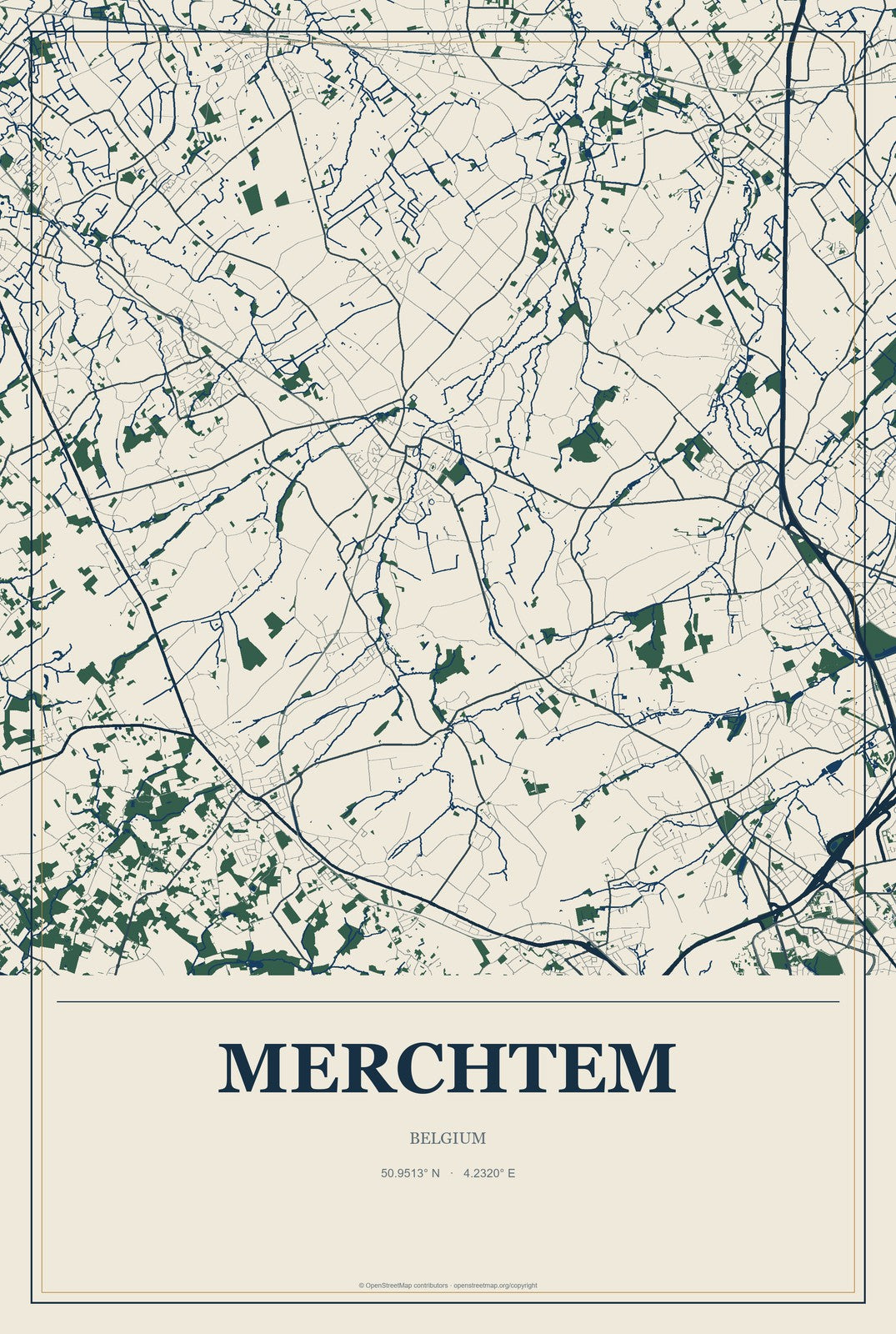 Merchtem, Belgium City Map Aluminum Sign in Coastal Cutout style