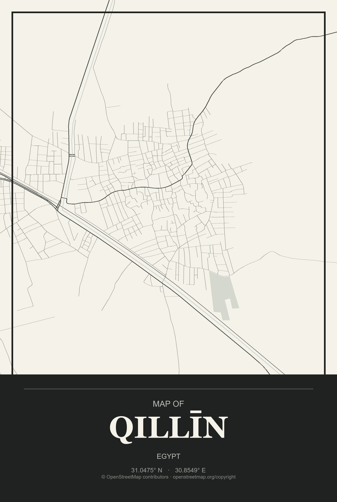 Qillīn, Egypt City Map Aluminum Sign in Museum Plaque style