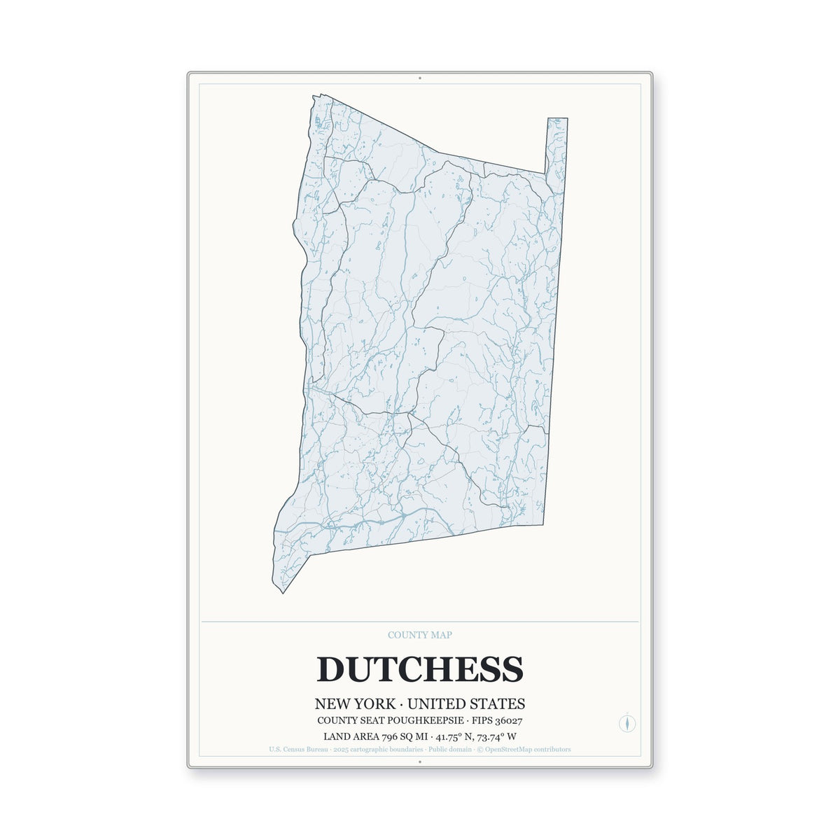 Dutchess County, New York Map Aluminum Sign in Gallery Air style