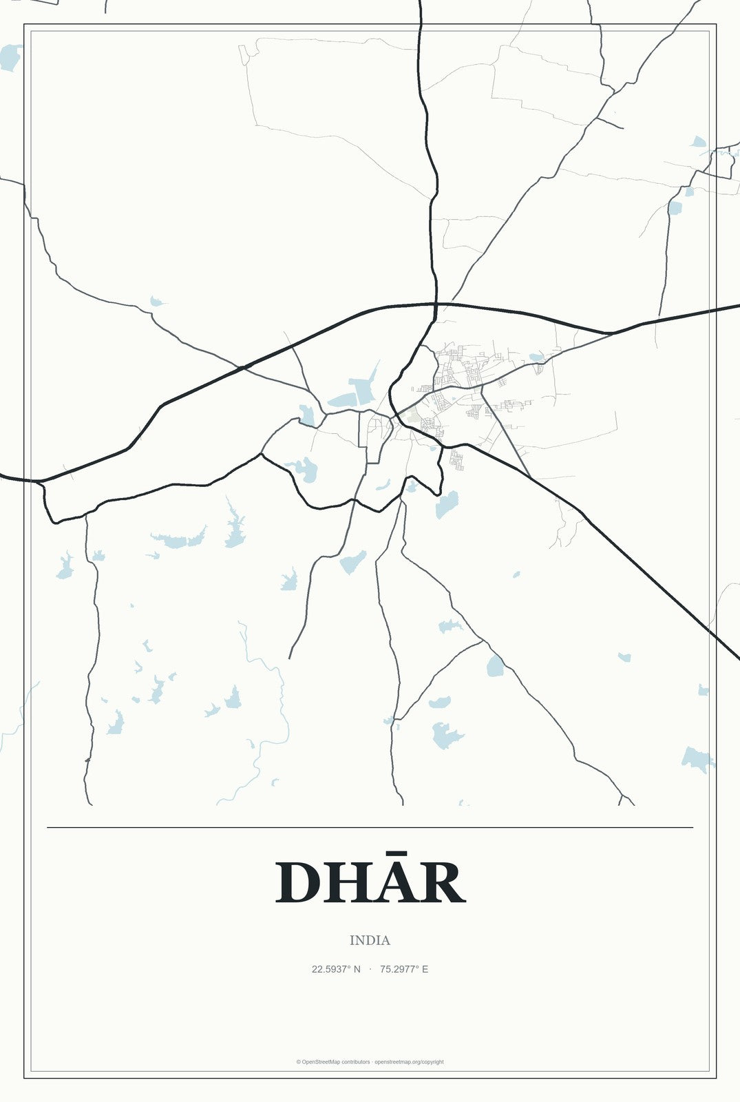 Dhār, India City Map Aluminum Sign in Gallery Air style