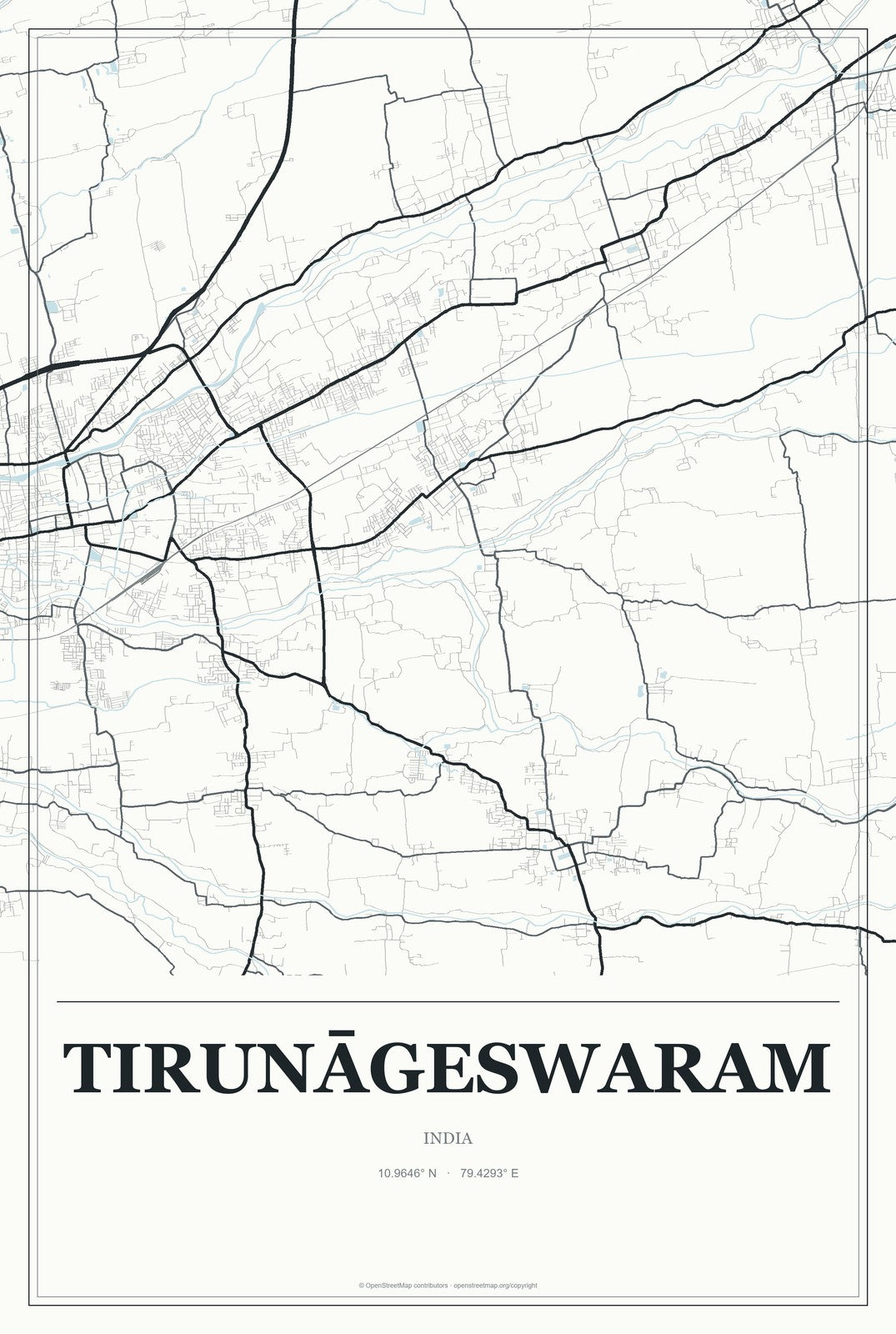 Tirunāgeswaram, India City Map Aluminum Sign in Gallery Air style