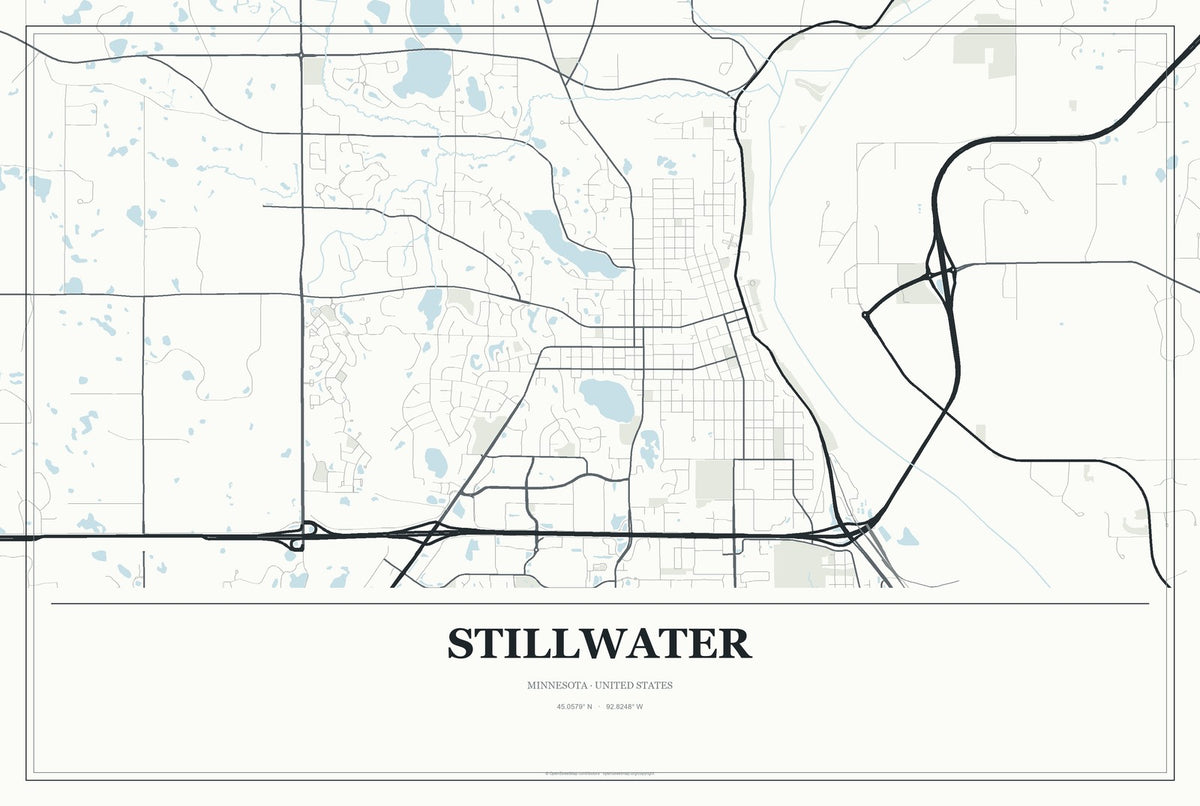 Stillwater, Minnesota City Map Aluminum Sign in Gallery Air style