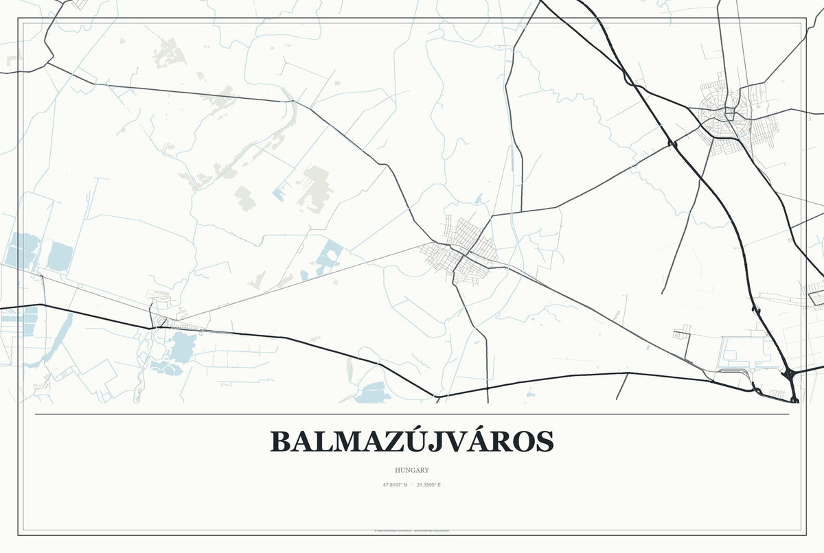 Balmazújváros, Hungary City Map Aluminum Sign in Gallery Air style