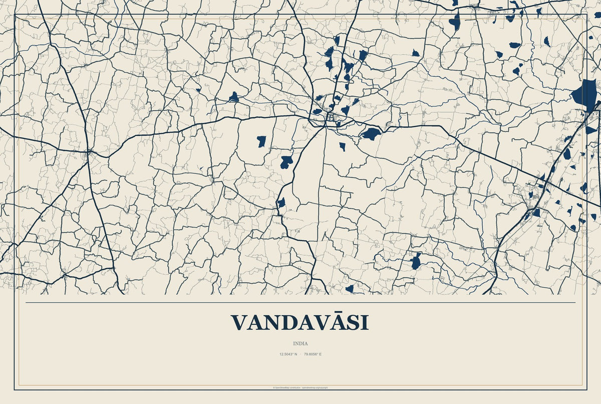 Vandavāsi, India City Map Aluminum Sign in Coastal Cutout style