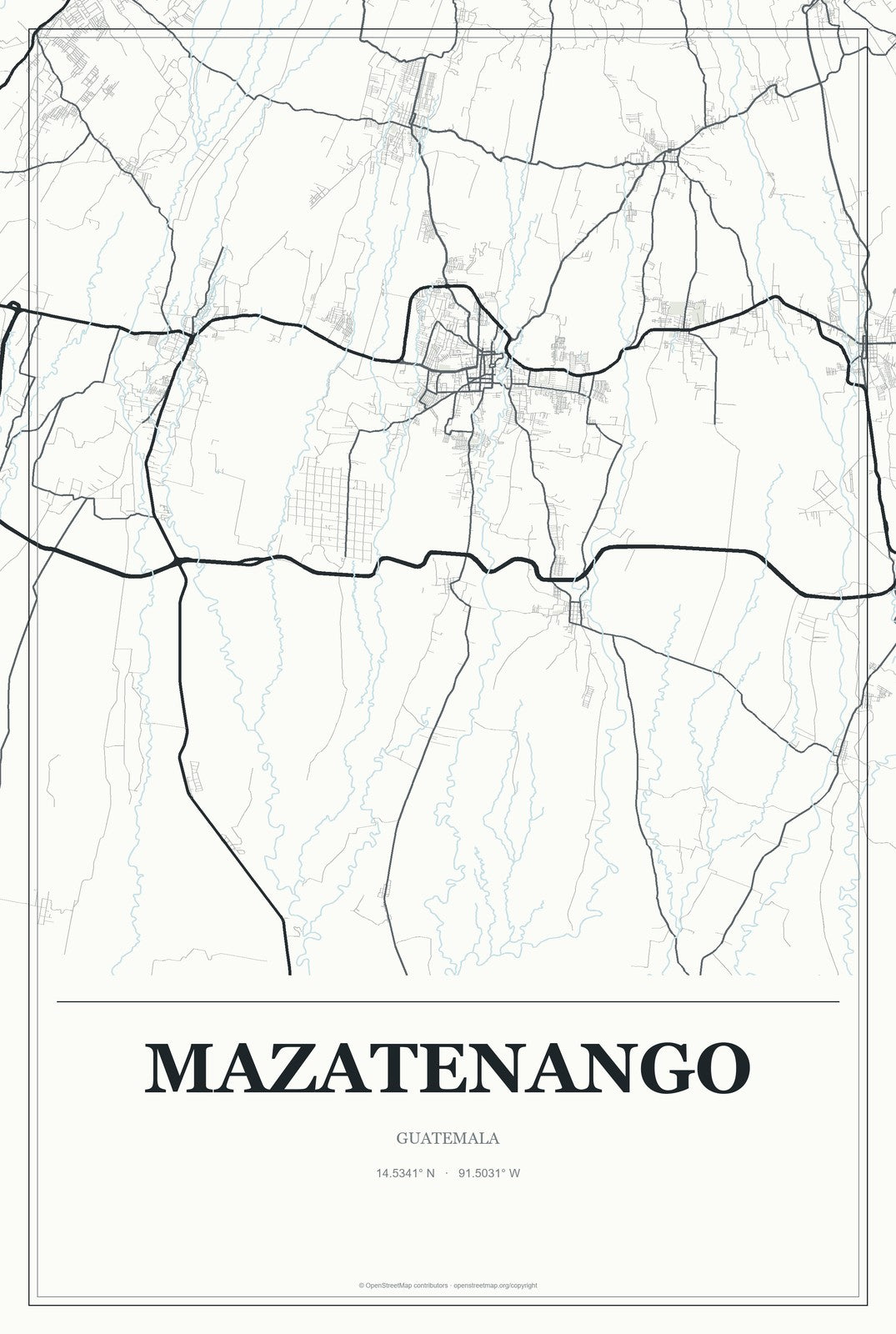 Mazatenango, Guatemala City Map Aluminum Sign in Gallery Air style
