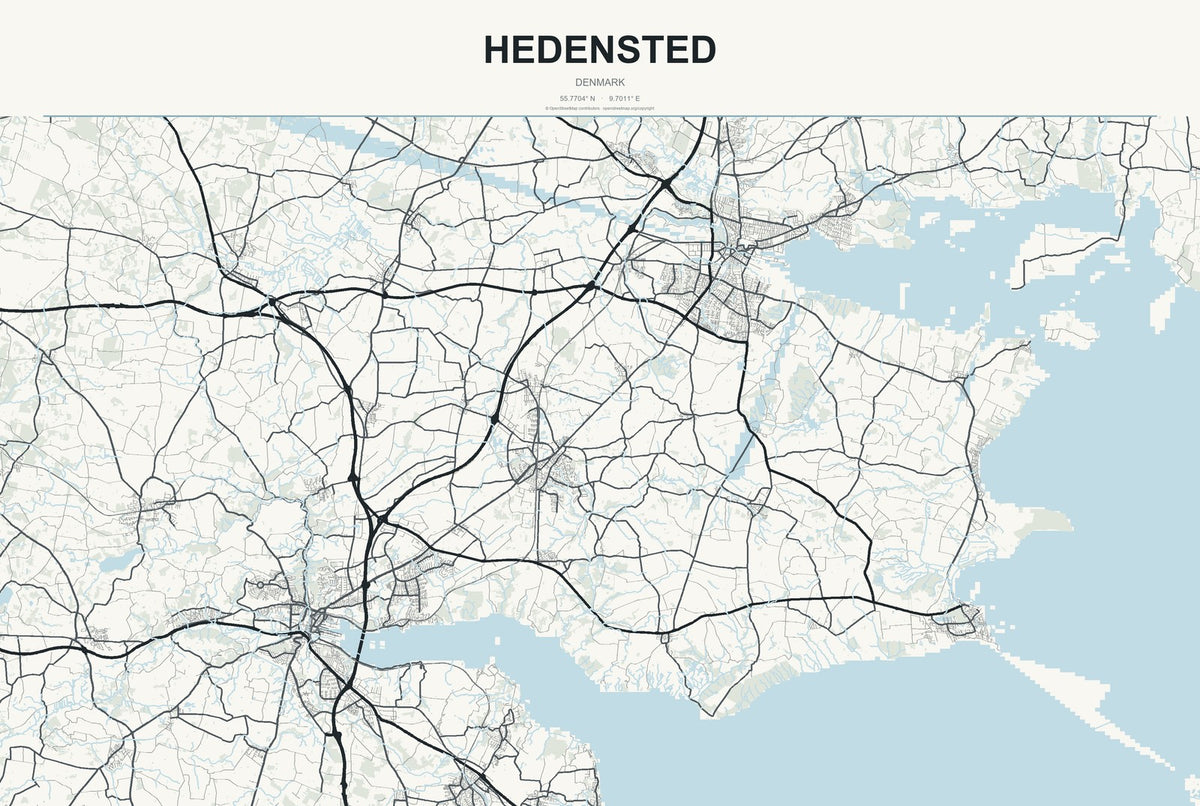 Hedensted, Denmark City Map Aluminum Sign in Headline Atlas style