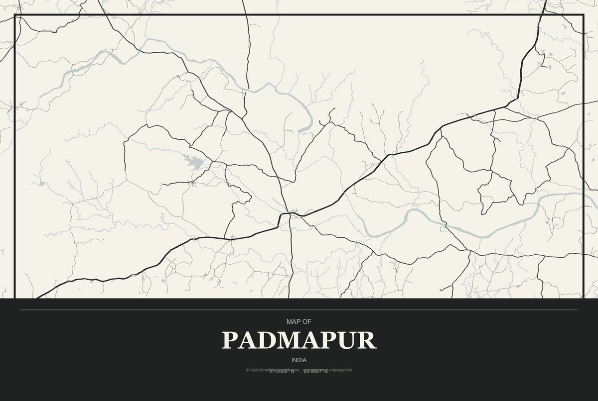 Padmapur, India City Map Aluminum Sign in Museum Plaque style