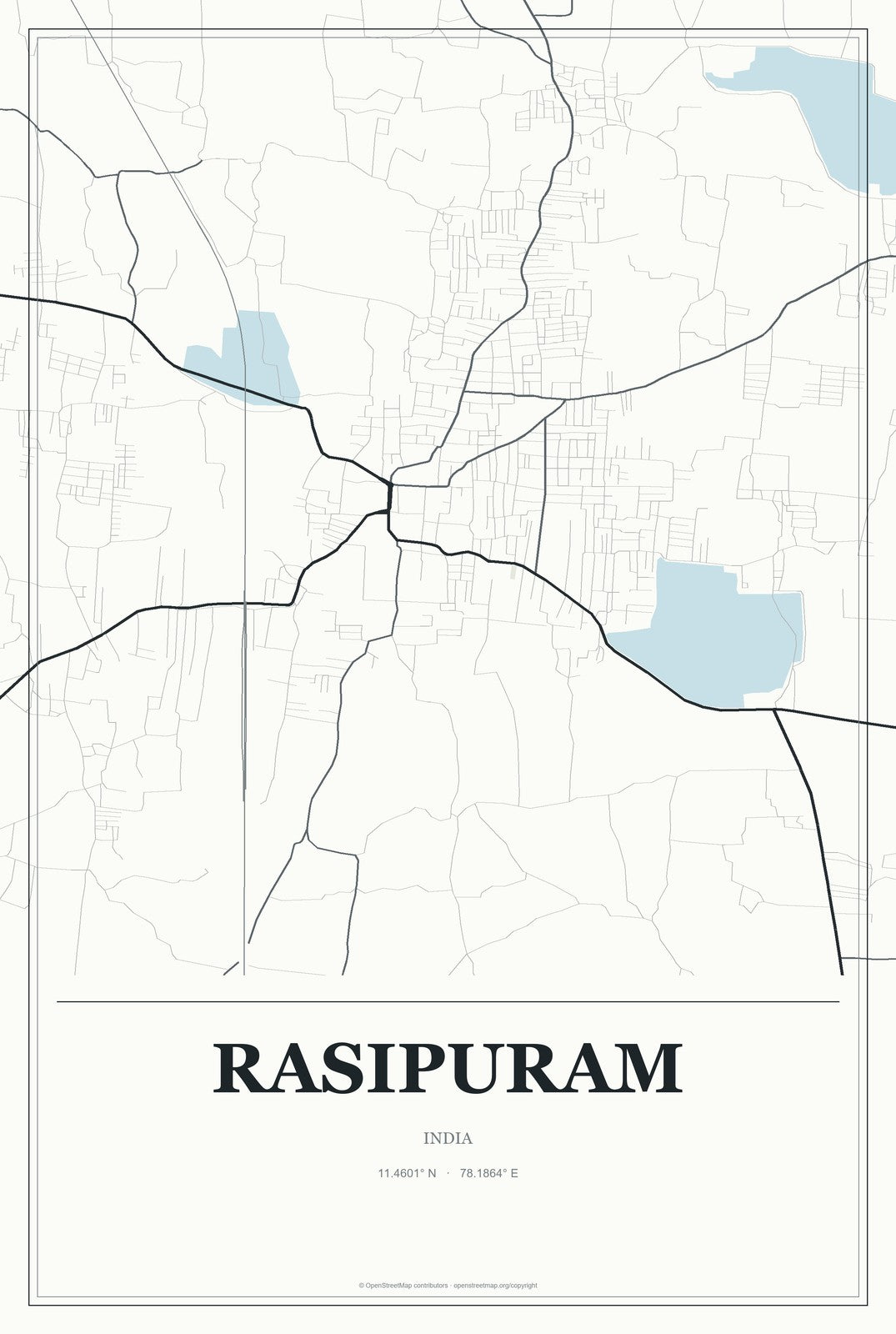 Rasipuram, India City Map Aluminum Sign in Gallery Air style