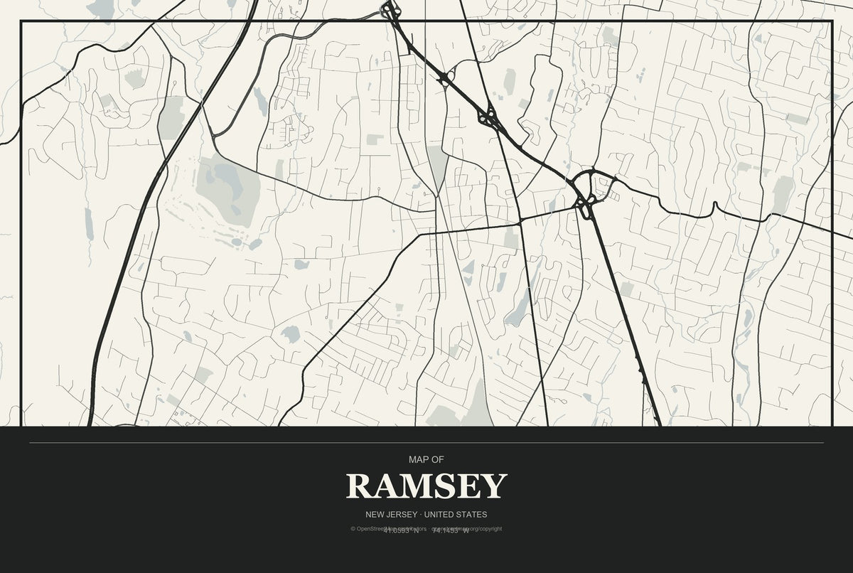 Ramsey, New Jersey City Map Aluminum Sign in Museum Plaque style