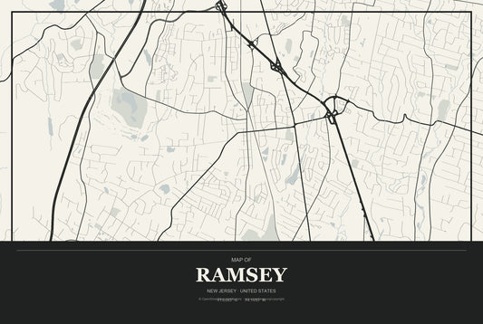 Ramsey, New Jersey City Map Aluminum Sign in Museum Plaque style