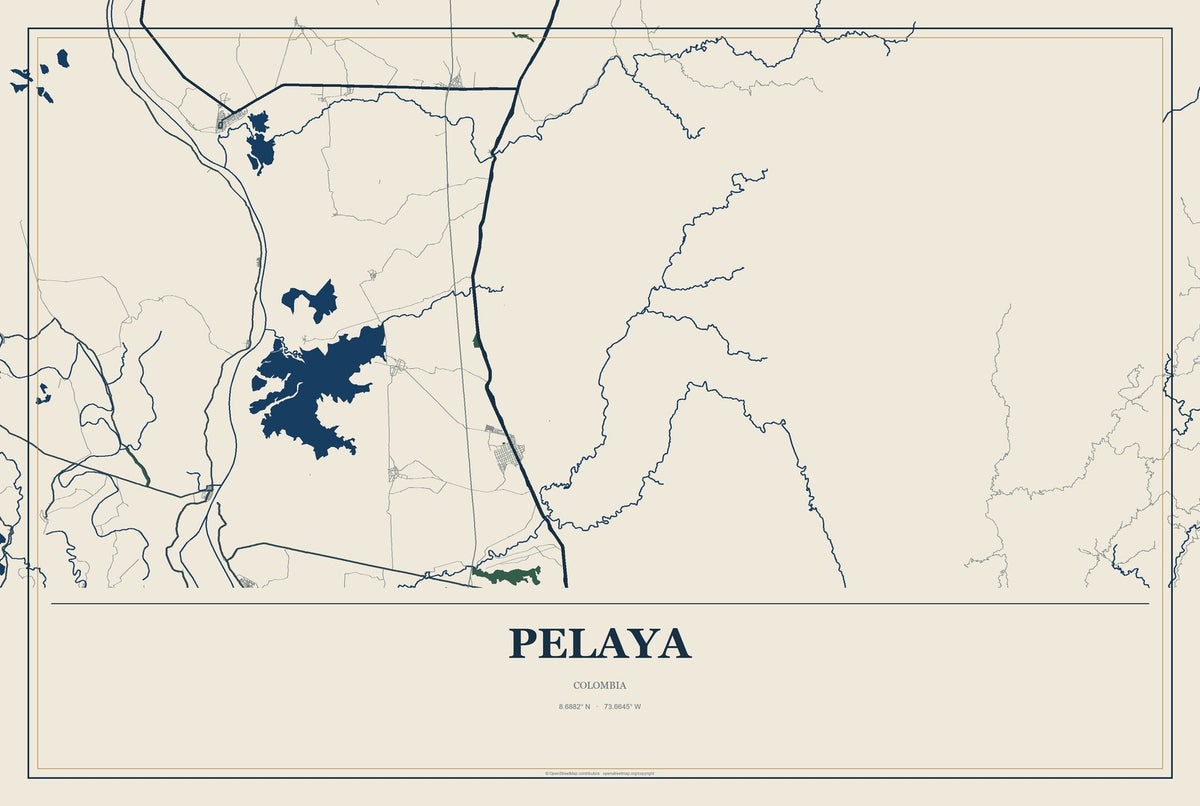 Pelaya, Colombia City Map Aluminum Sign in Coastal Cutout style