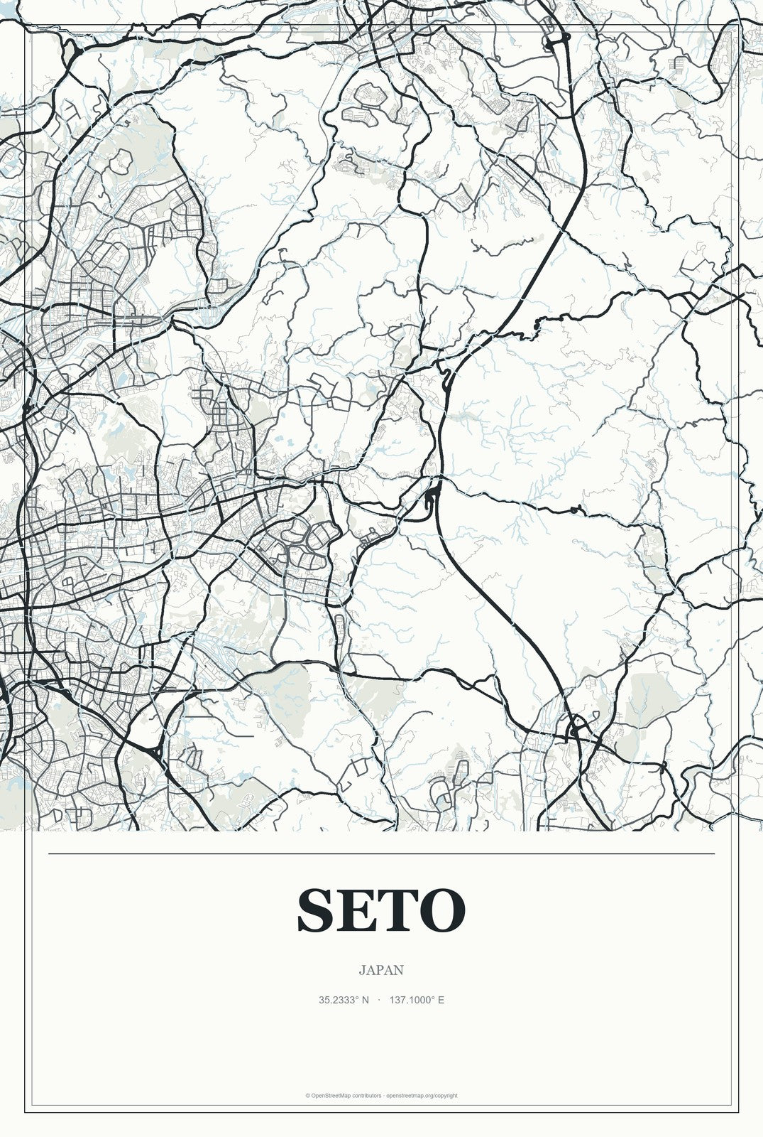 Seto, Japan City Map Aluminum Sign in Gallery Air style