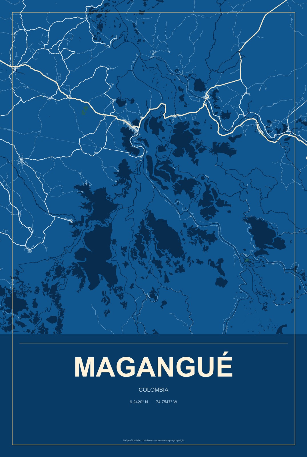 Magangué, Colombia City Map Aluminum Sign in Harbor Cobalt style