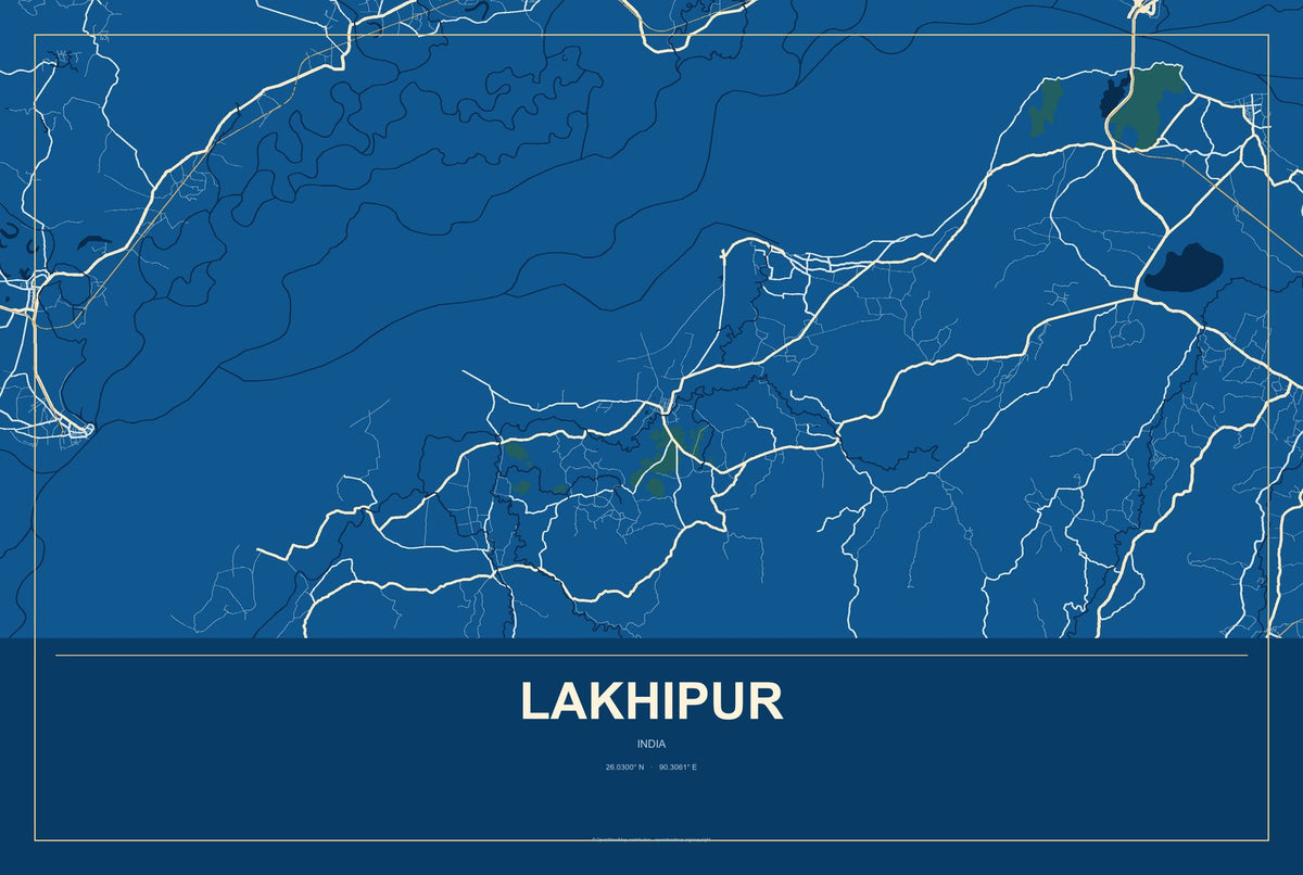 Lakhipur, India City Map Aluminum Sign in Harbor Cobalt style