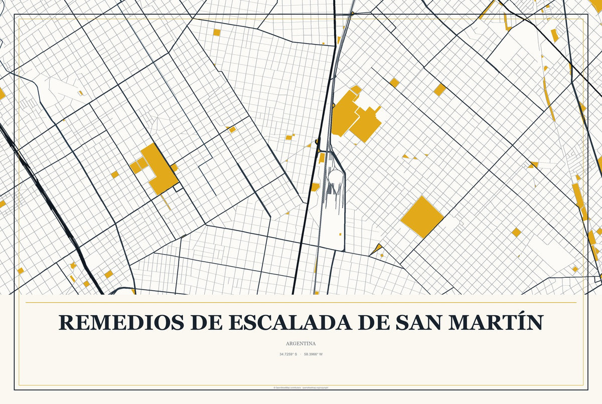 Remedios de Escalada de San Martín, Argentina City Map Aluminum Sign in Citrine Modern style