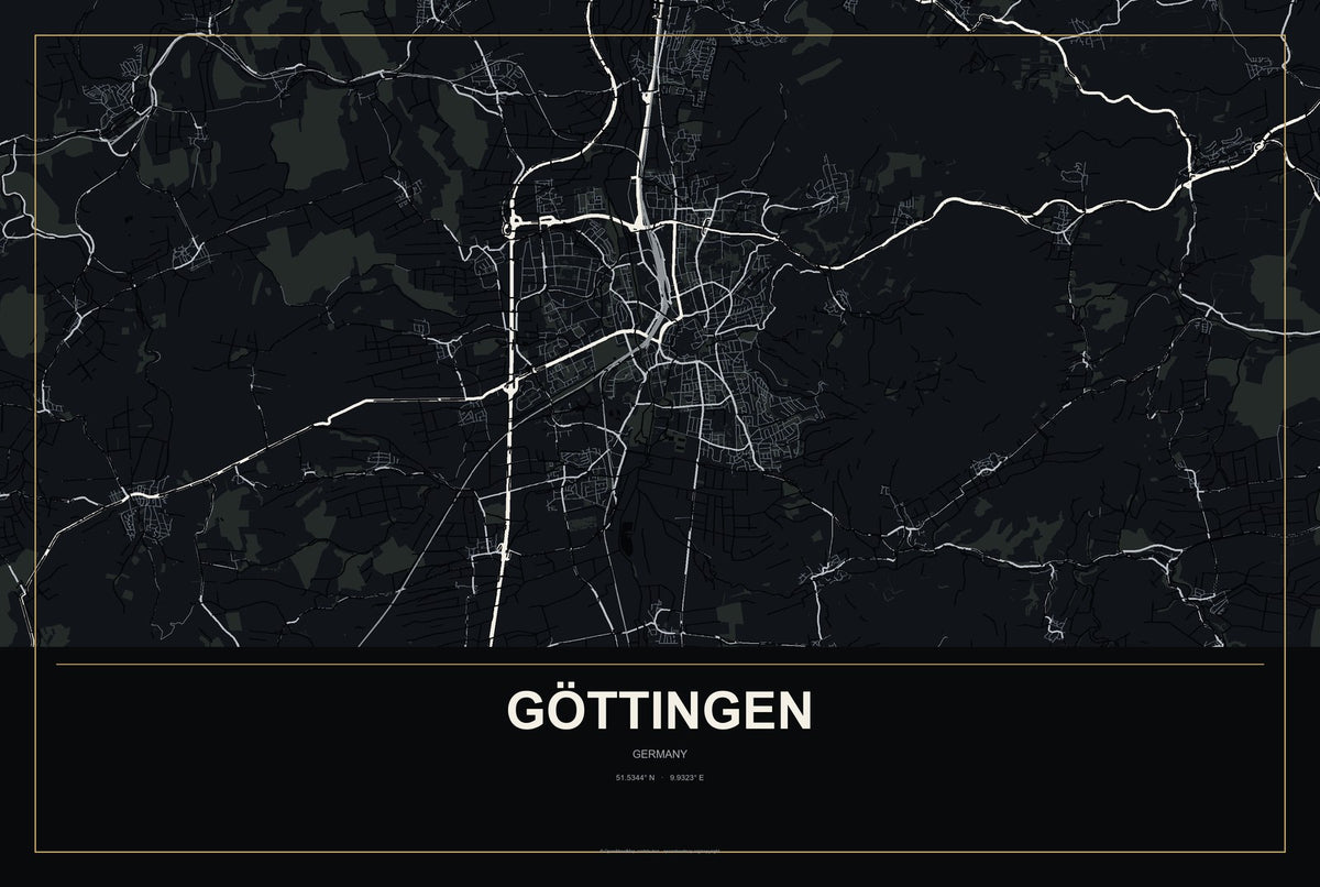 Göttingen, Germany City Map Aluminum Sign in Metropolitan Noir style