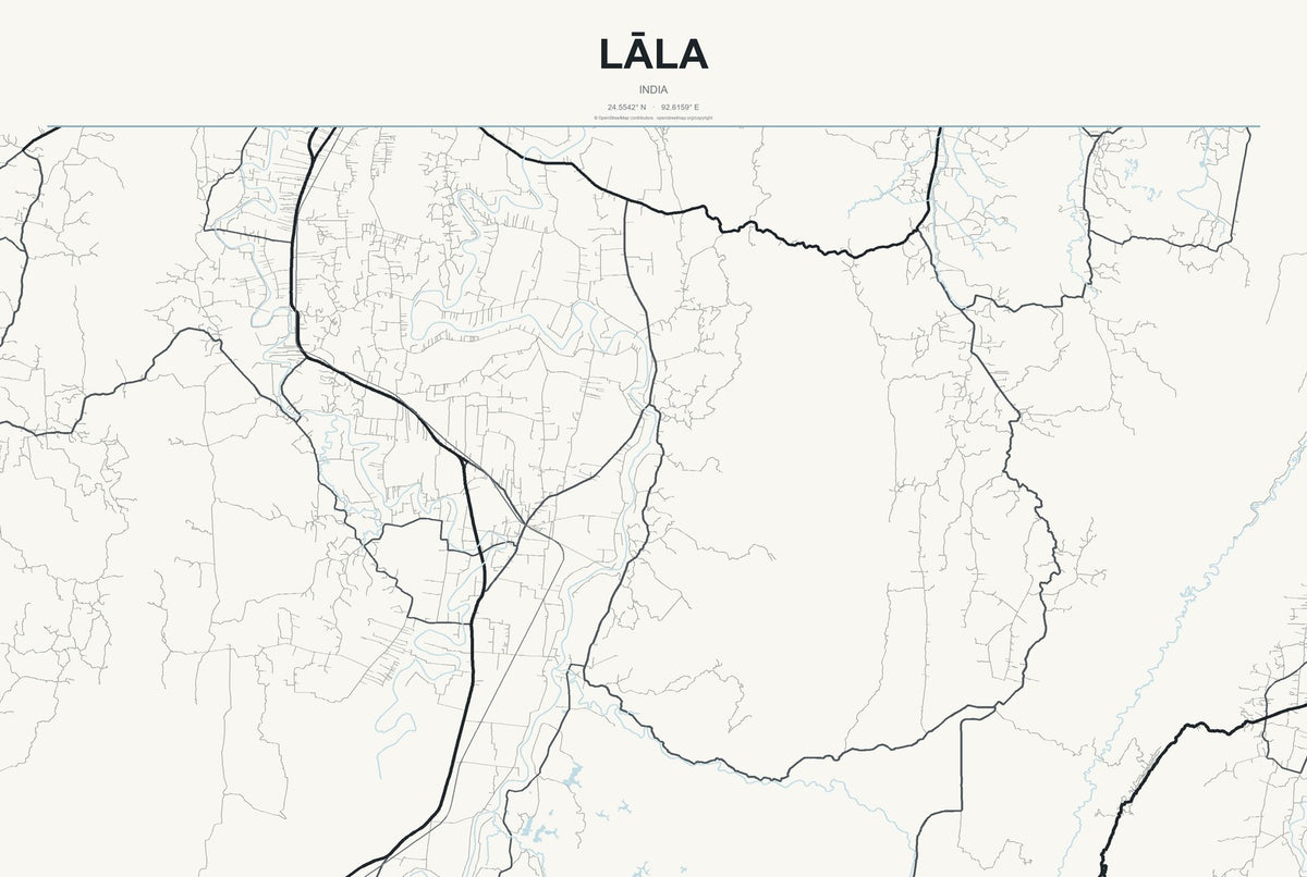 Lāla, India City Map Aluminum Sign in Headline Atlas style