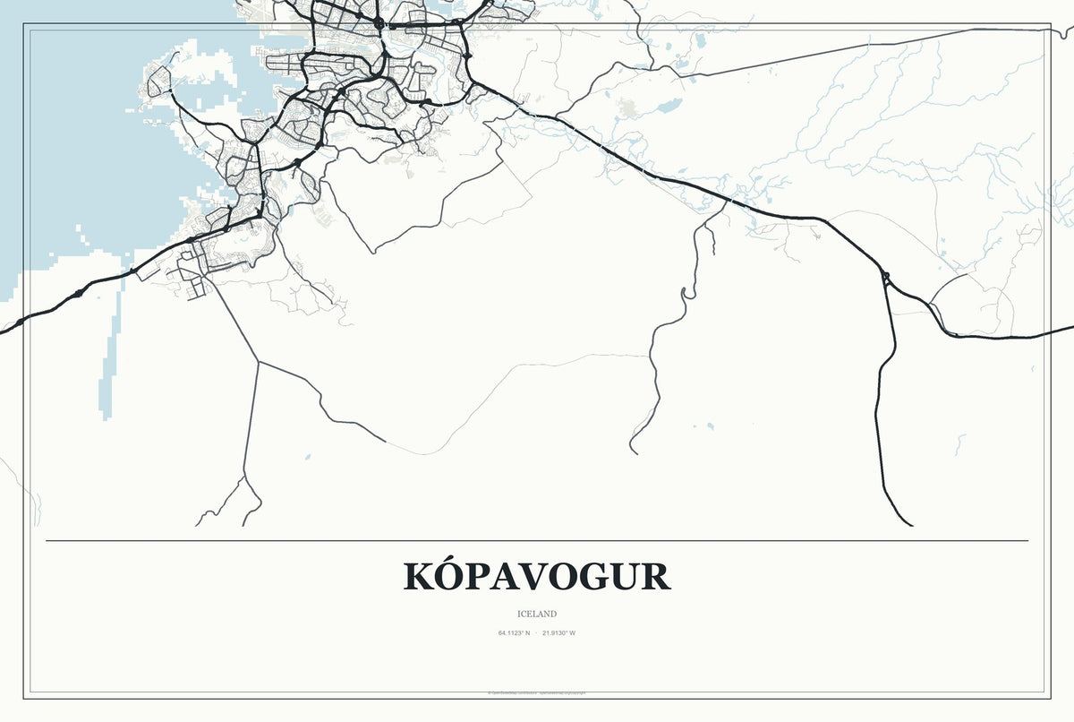Kópavogur, Iceland City Map Aluminum Sign in Gallery Air style