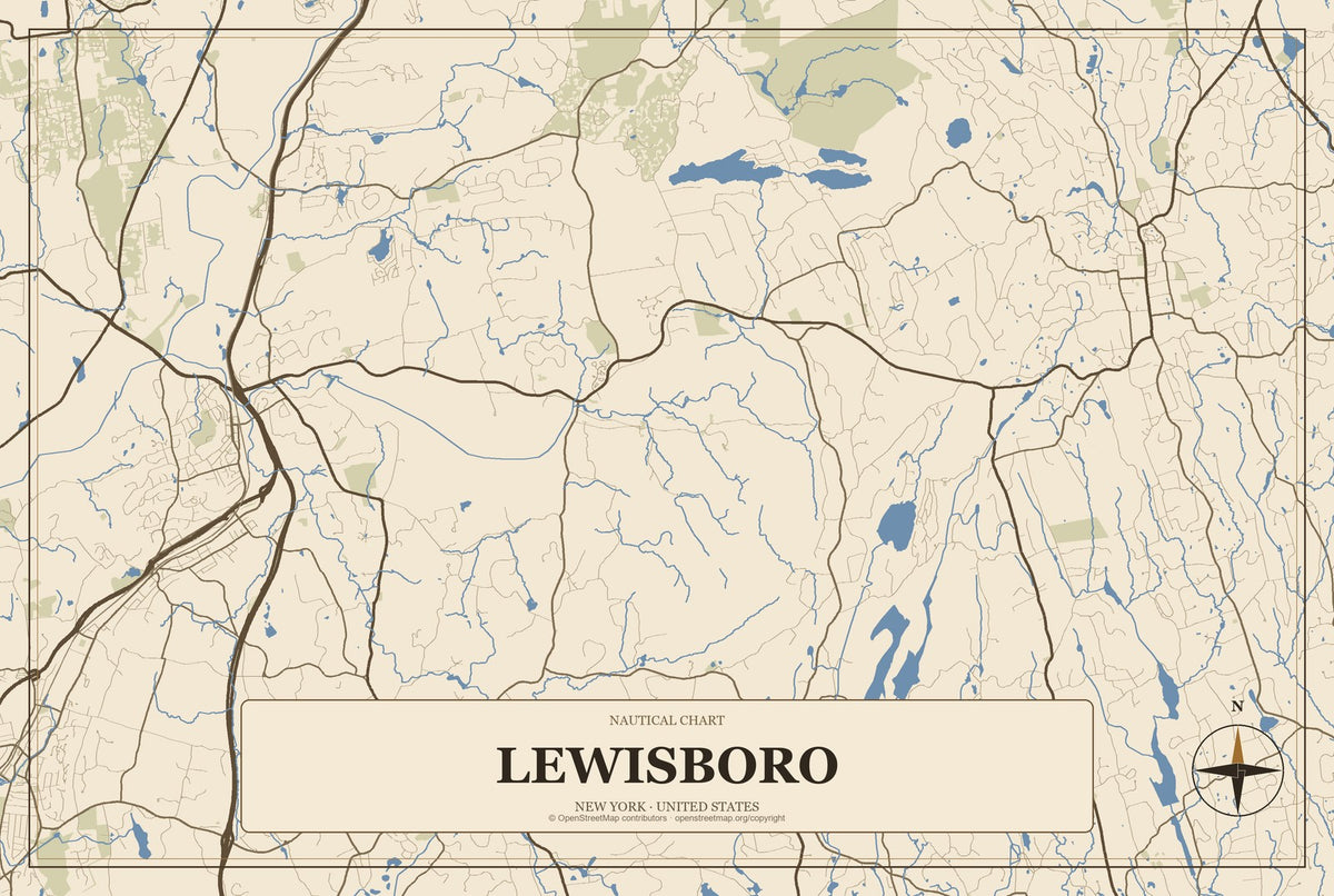 Lewisboro, New York City Map Aluminum Sign in Heritage Nautical style