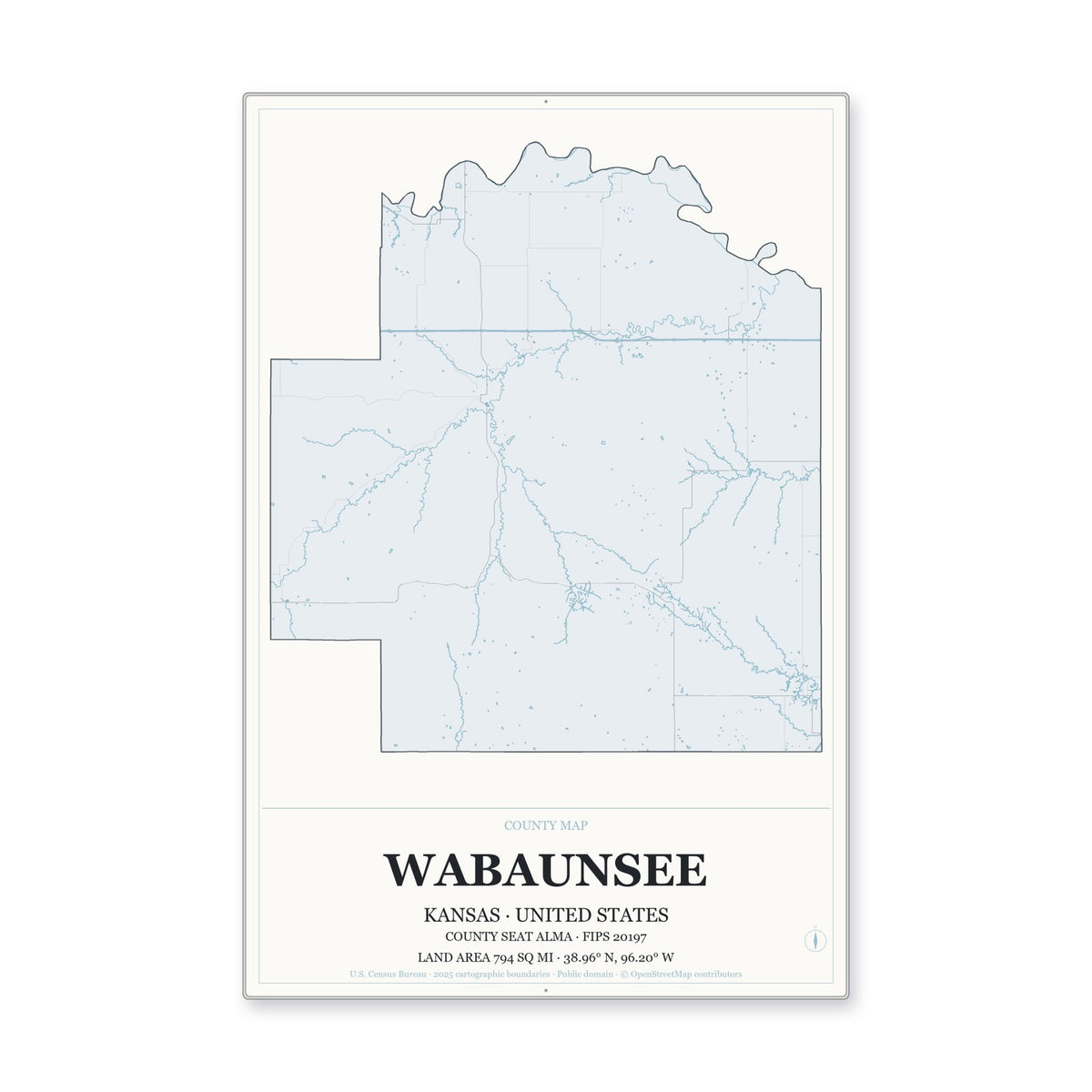 Wabaunsee County, Kansas Map Aluminum Sign in Gallery Air style
