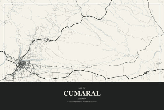 Cumaral, Colombia City Map Aluminum Sign in Museum Plaque style