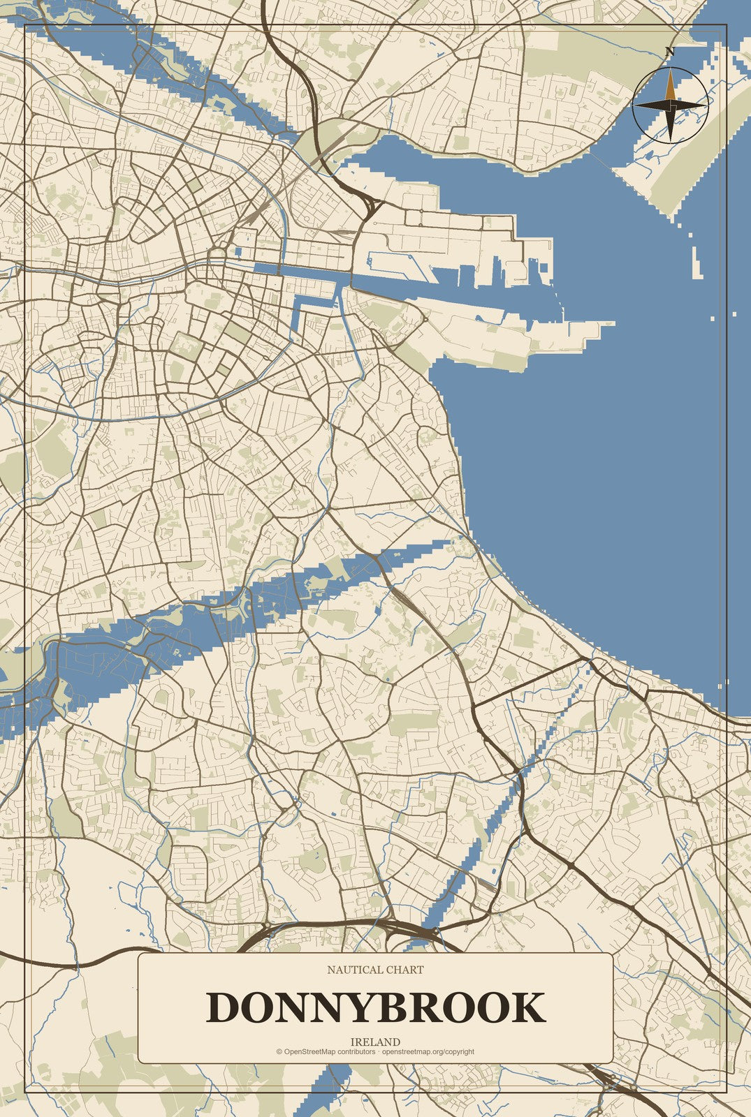 Donnybrook, Ireland City Map Aluminum Sign in Heritage Nautical style