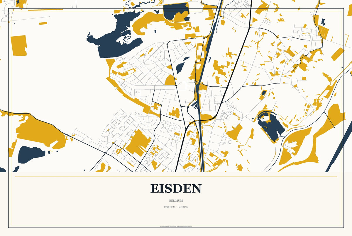 Eisden, Belgium City Map Aluminum Sign in Citrine Modern style