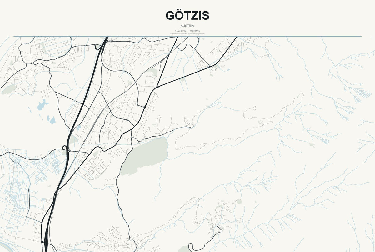 Götzis, Austria City Map Aluminum Sign in Headline Atlas style