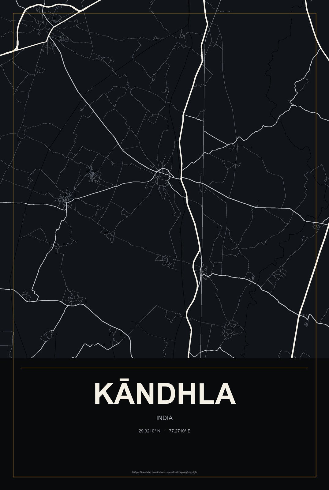 Kāndhla, India City Map Aluminum Sign in Metropolitan Noir style