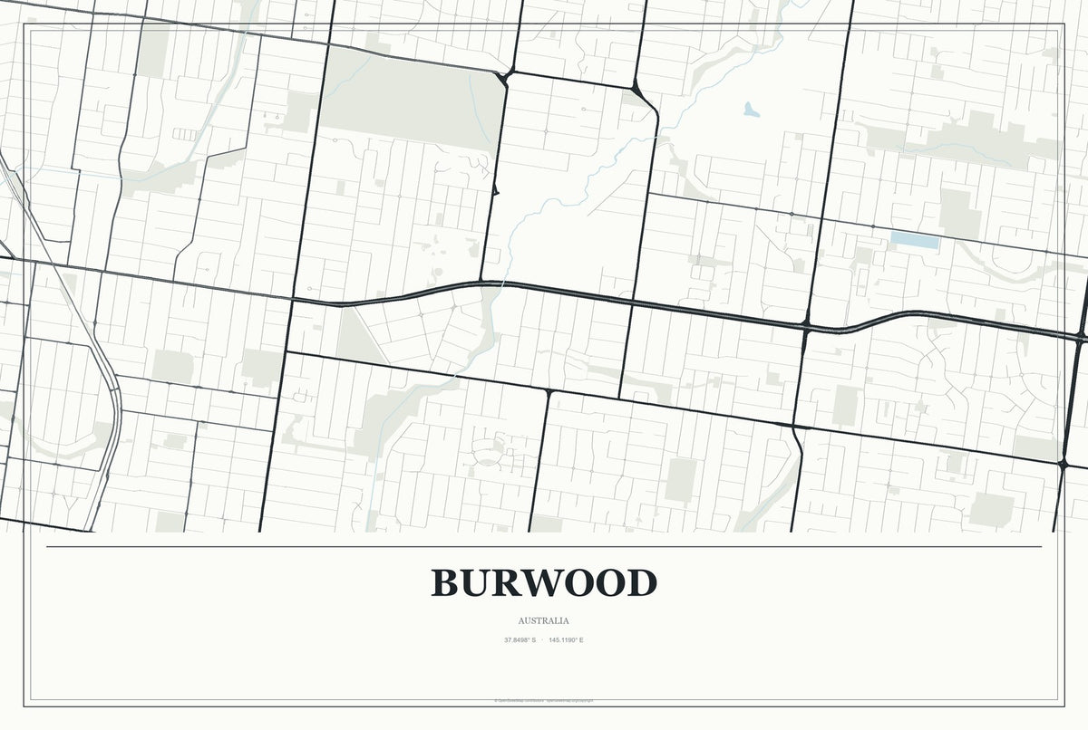 Burwood, Australia City Map Aluminum Sign in Gallery Air style