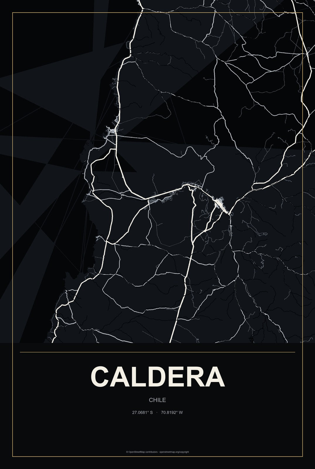 Caldera, Chile City Map Aluminum Sign in Metropolitan Noir style
