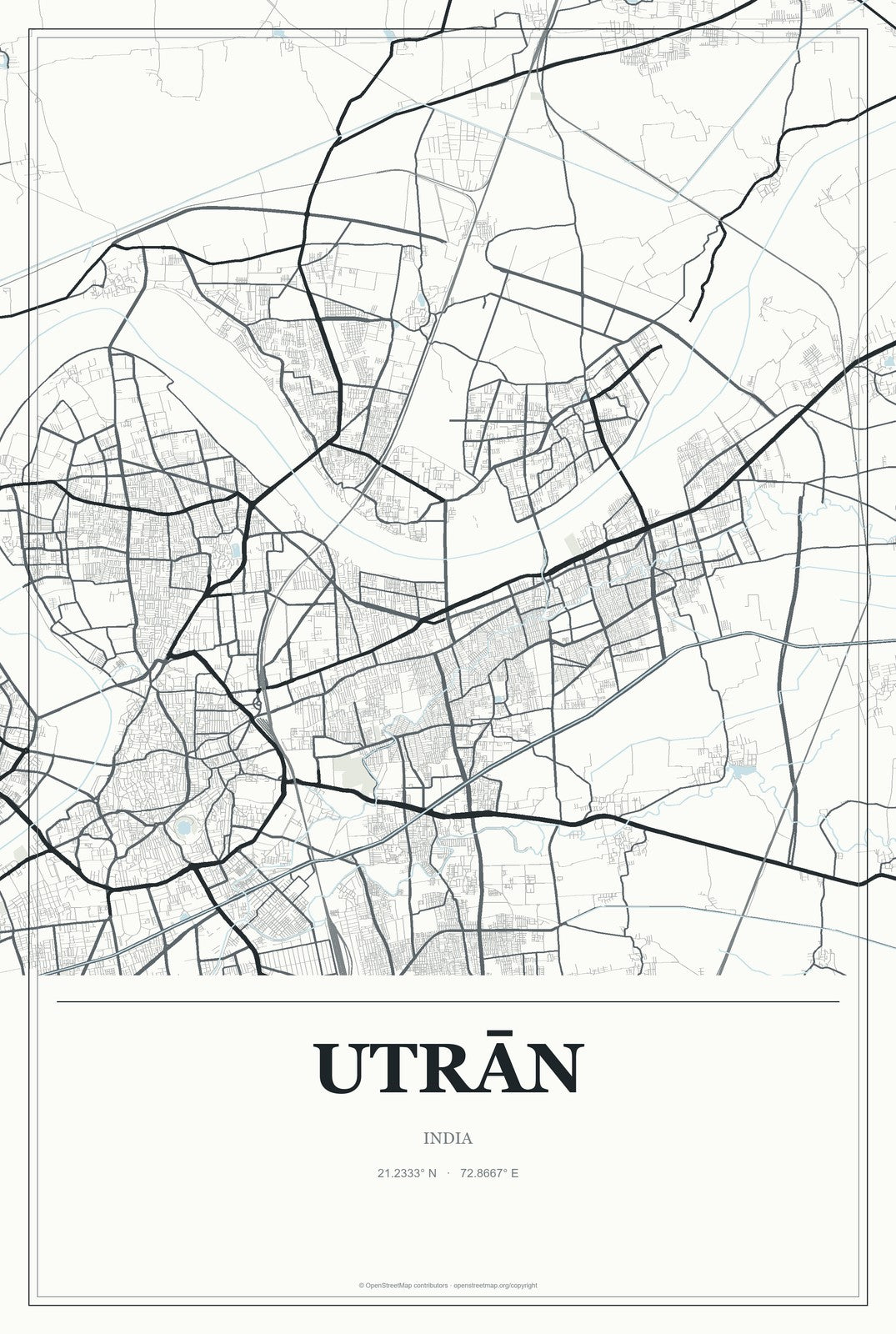 Utrān, India City Map Aluminum Sign in Gallery Air style