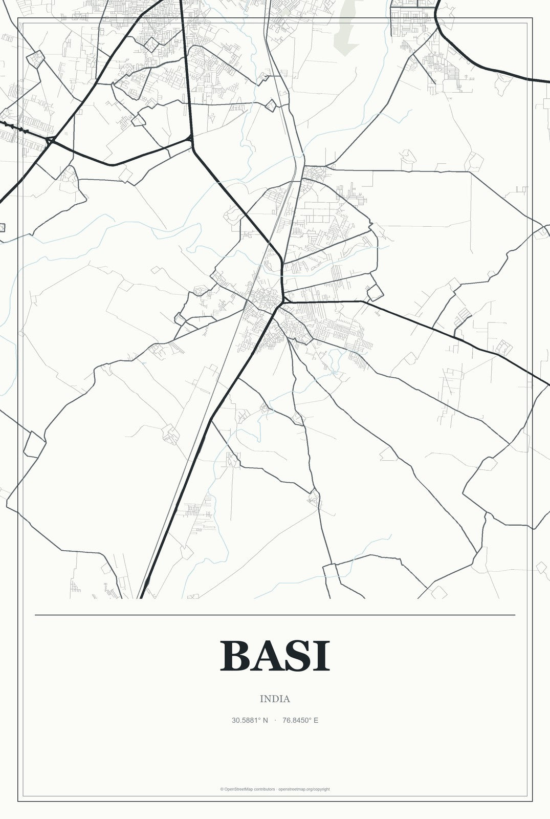 Basi, Punjab, India City Map Aluminum Sign in Gallery Air style