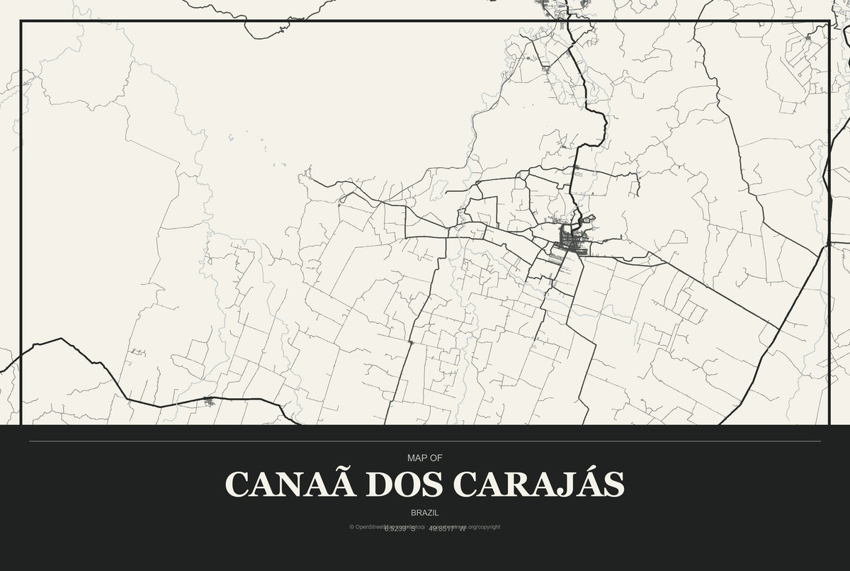Canaã dos Carajás, Brazil City Map Aluminum Sign in Museum Plaque style