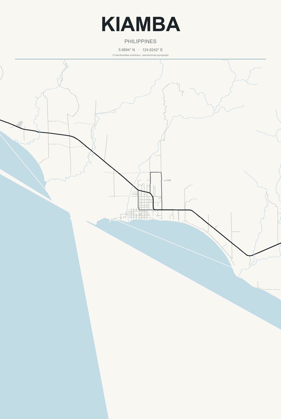 Kiamba, Philippines City Map Aluminum Sign in Headline Atlas style