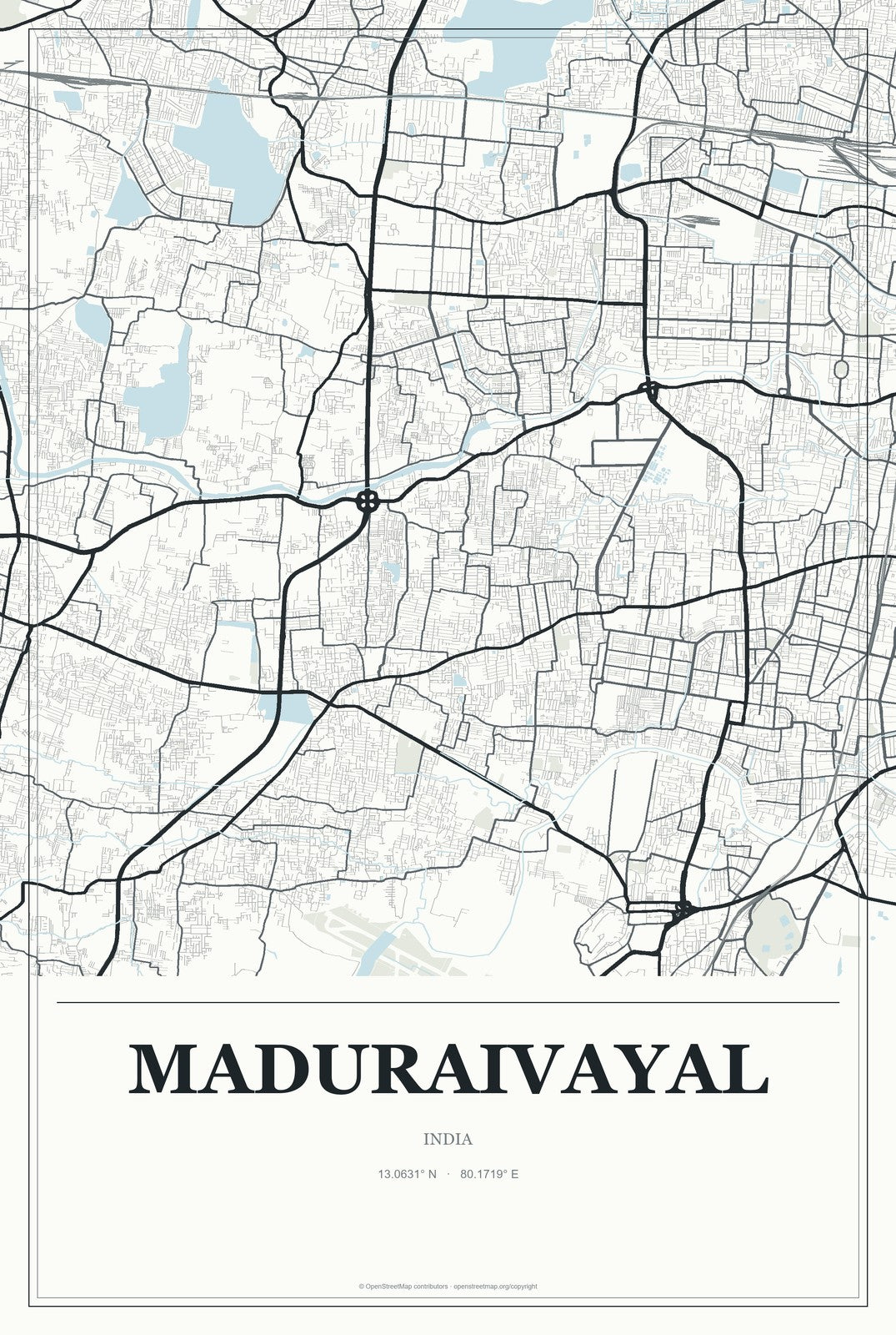 Maduraivayal, India City Map Aluminum Sign in Gallery Air style